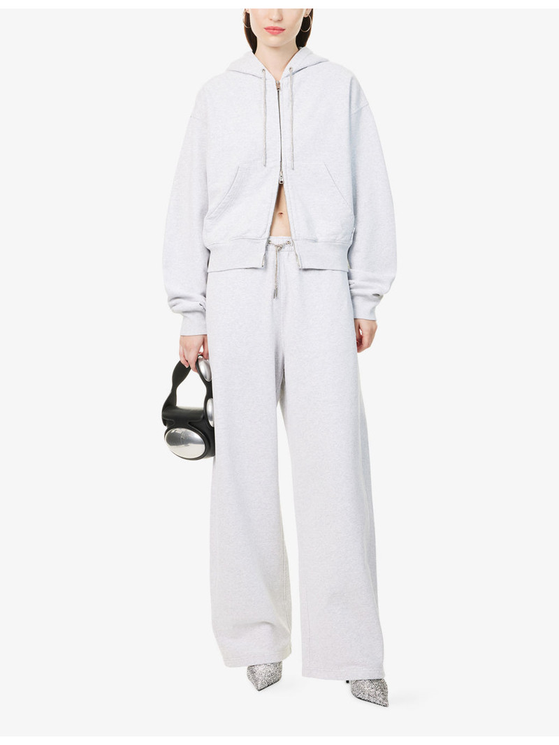 Alexander Wang Rhinestone Drawcord Wide-Leg Cotton-Jersey Jogging Bottoms outlook