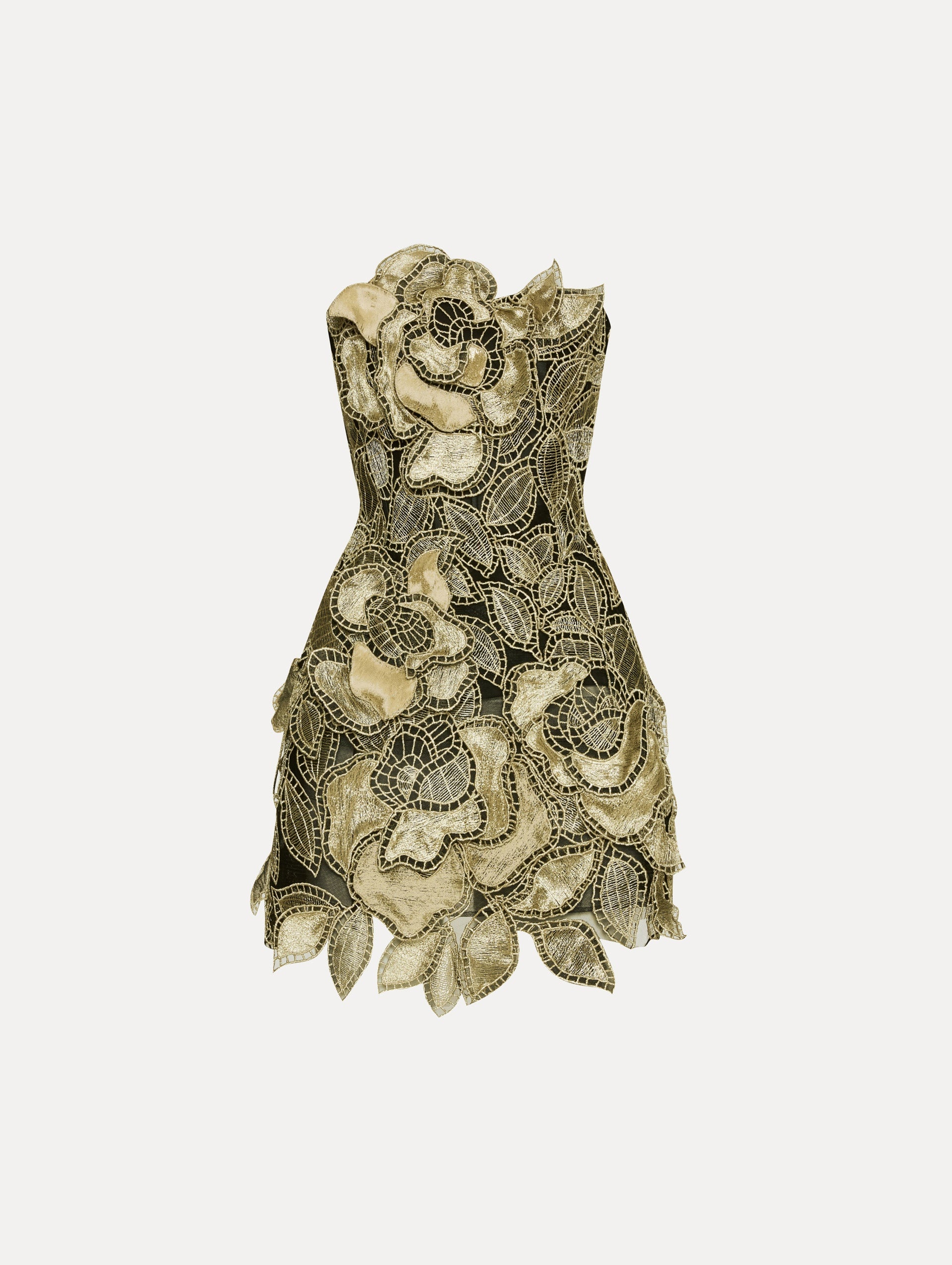 Oscar de la Renta GOLD FOIL ROSE APPLIQU DRESS - 25SE605TUL_GOL |  REVERSIBLE