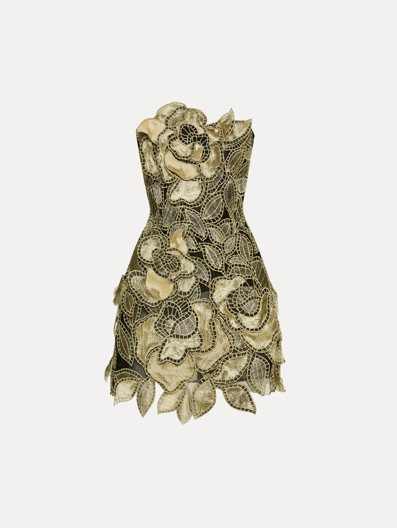 GOLD FOIL ROSE APPLIQUÉ DRESS 1