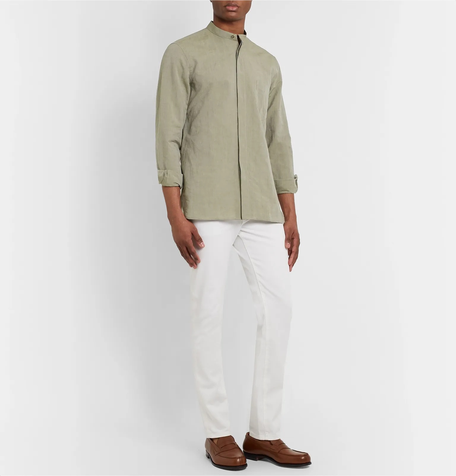 Slim-Fit Grandad-Collar Cotton and Linen-Blend Shirt - 2