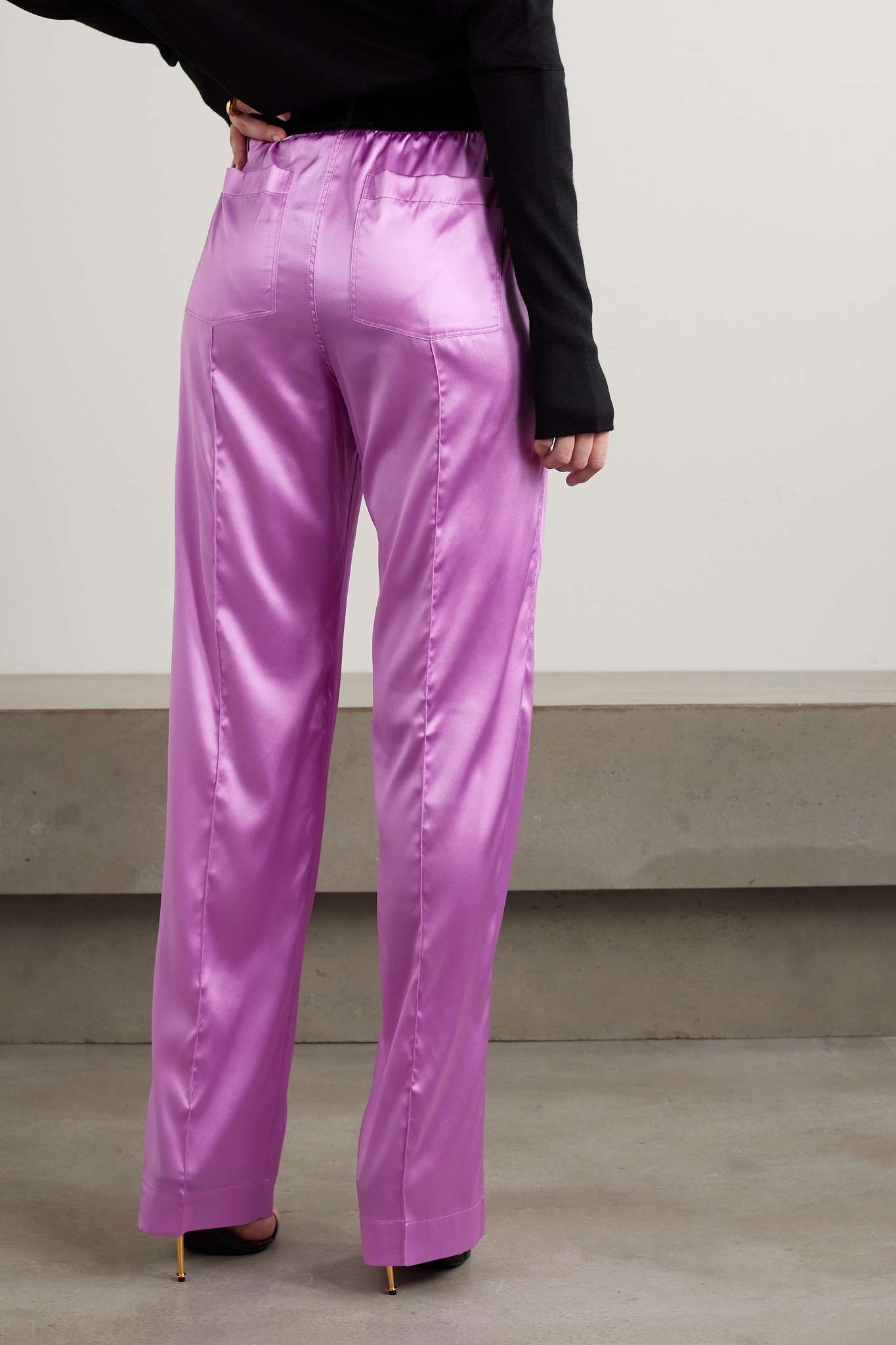 Jacquard-trimmed stretch-silk satin wide-leg pants - 3