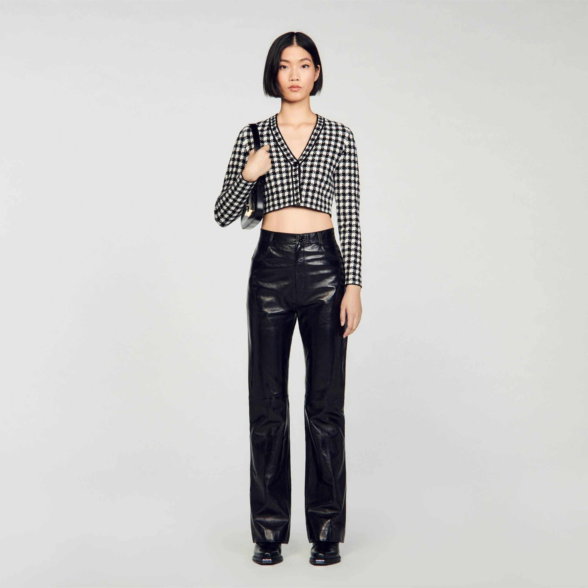 CROPPED GINGHAM KNIT CARDIGAN - 2