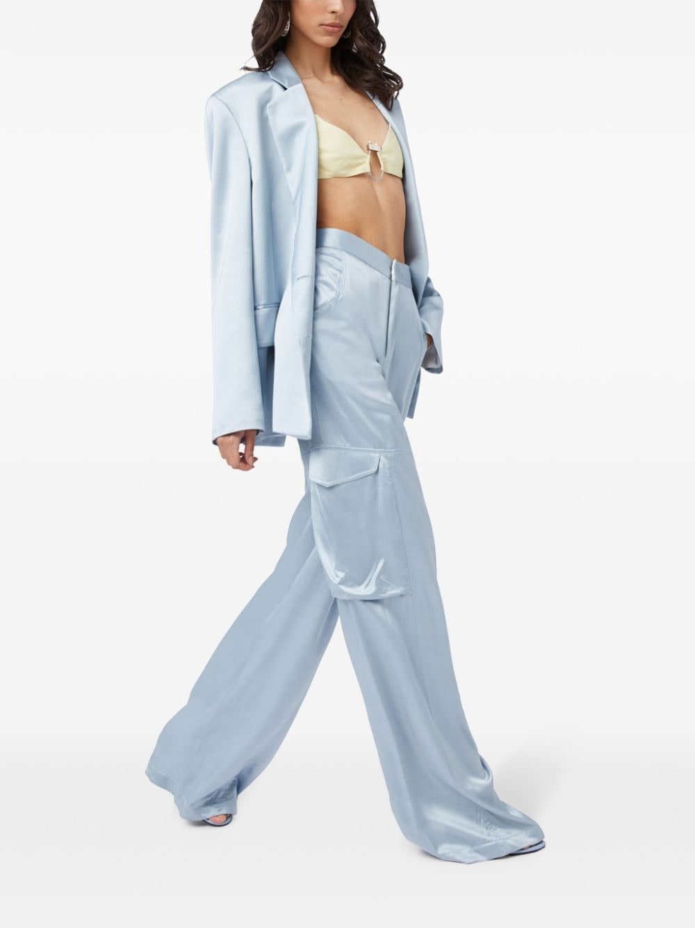 high-waisted satin cargo trousers - 2