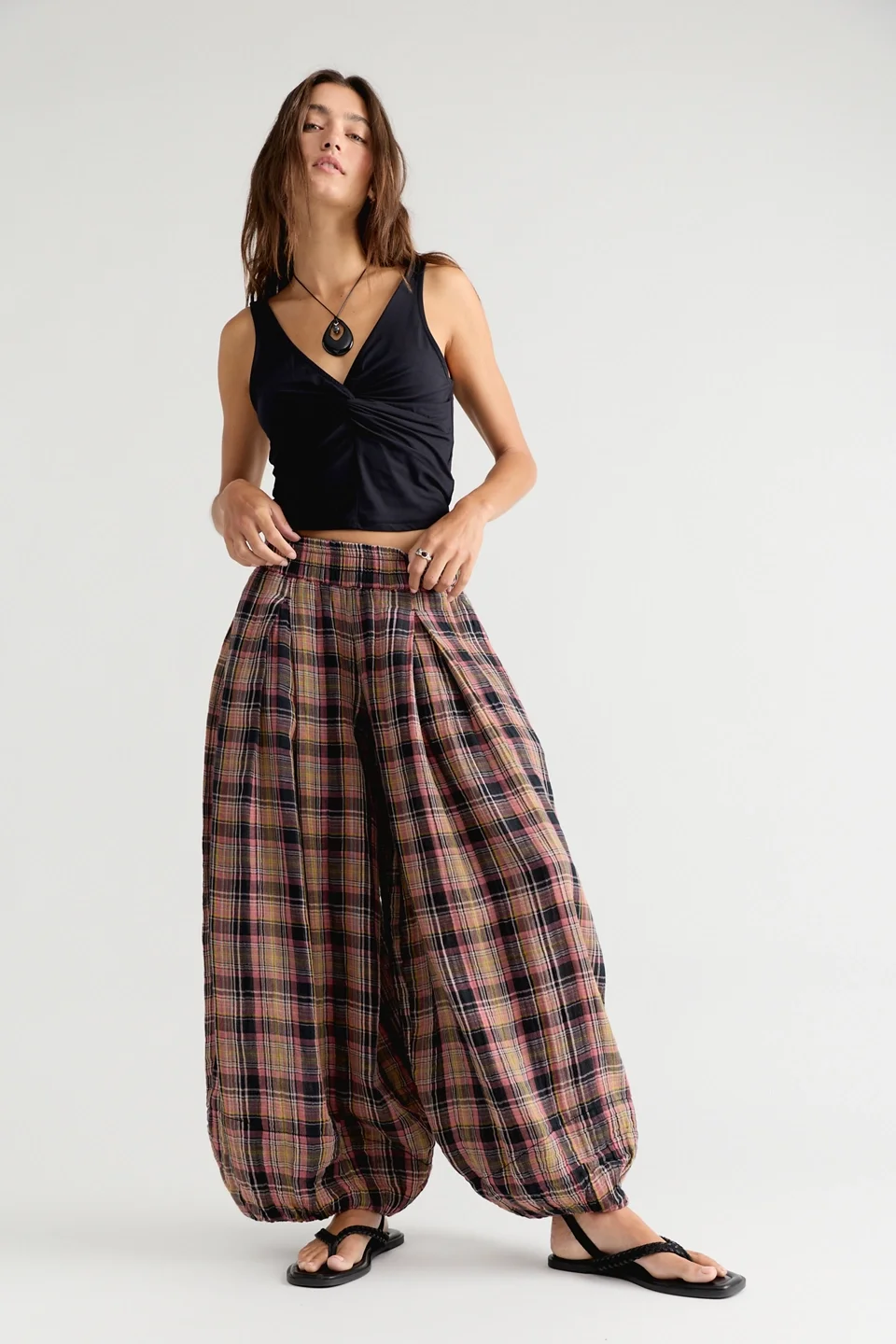 Moonflower Plaid Pull-On Balloon Pants - 1
