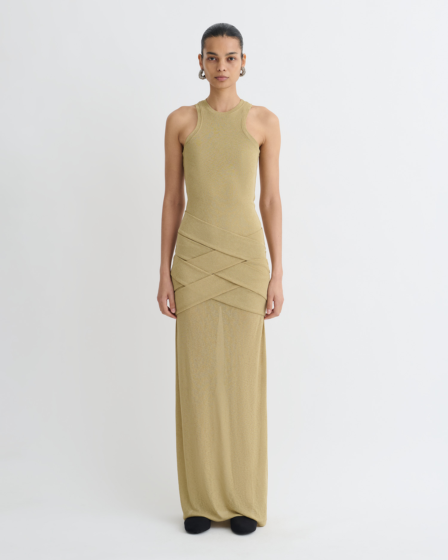Draped Mesh Jersey Maxi Dress - 2