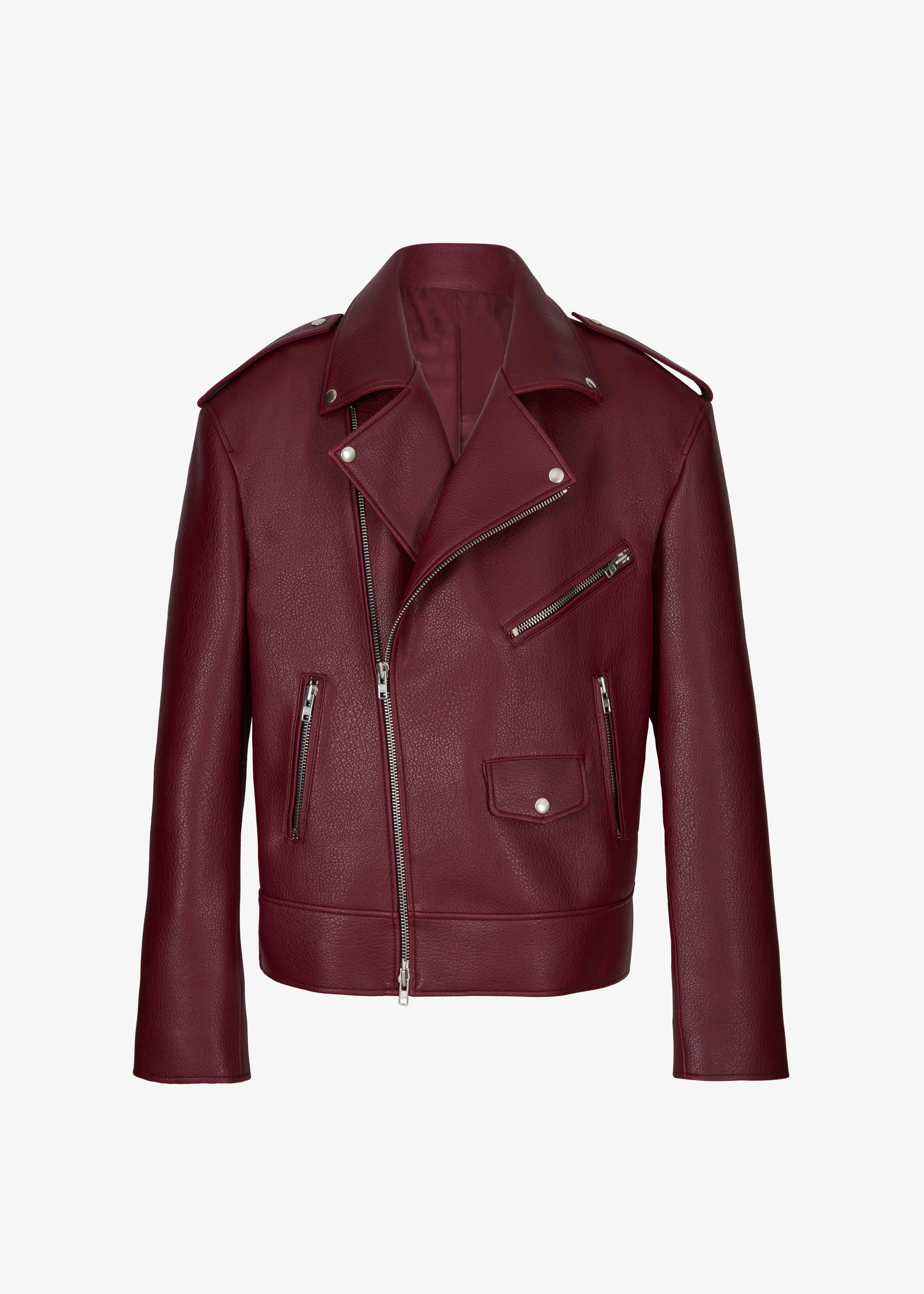 Chicago Oversized Biker Jacket - Burgundy - 1