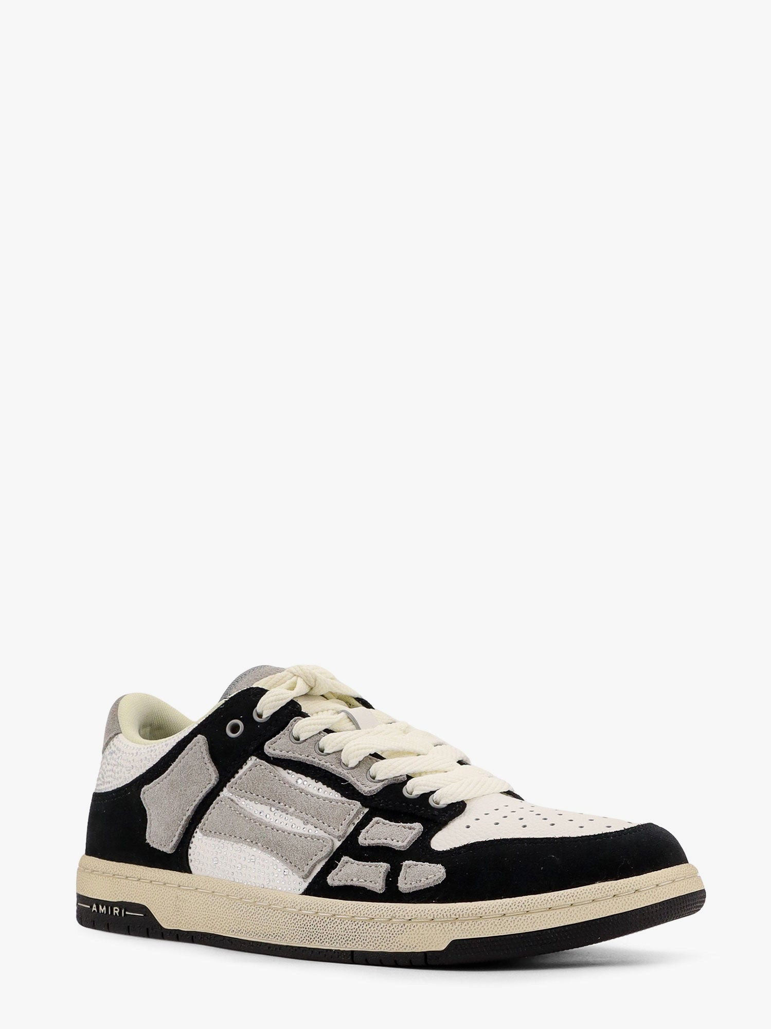 Amiri Crystal Skel Top Low Leather And Suede Sneakers With Rhinestones Detail - 3