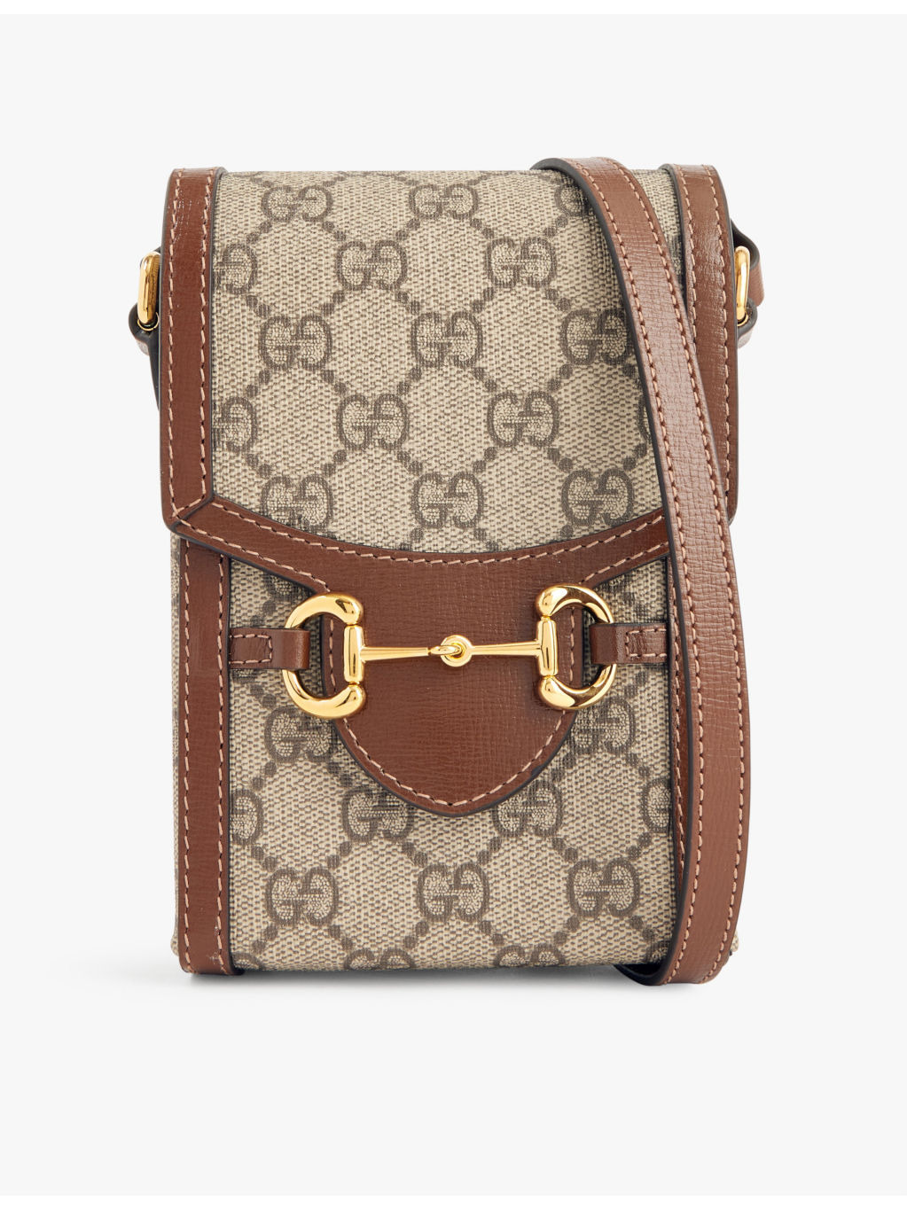 Monogram-print horsebit-embellished coated-canvas cross-body bag - 1