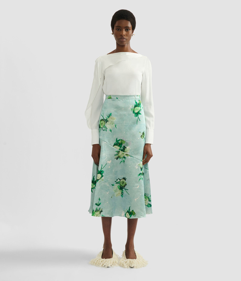 FLORAL PRINT CRUSHED SATIN A LINE SKIRT 4