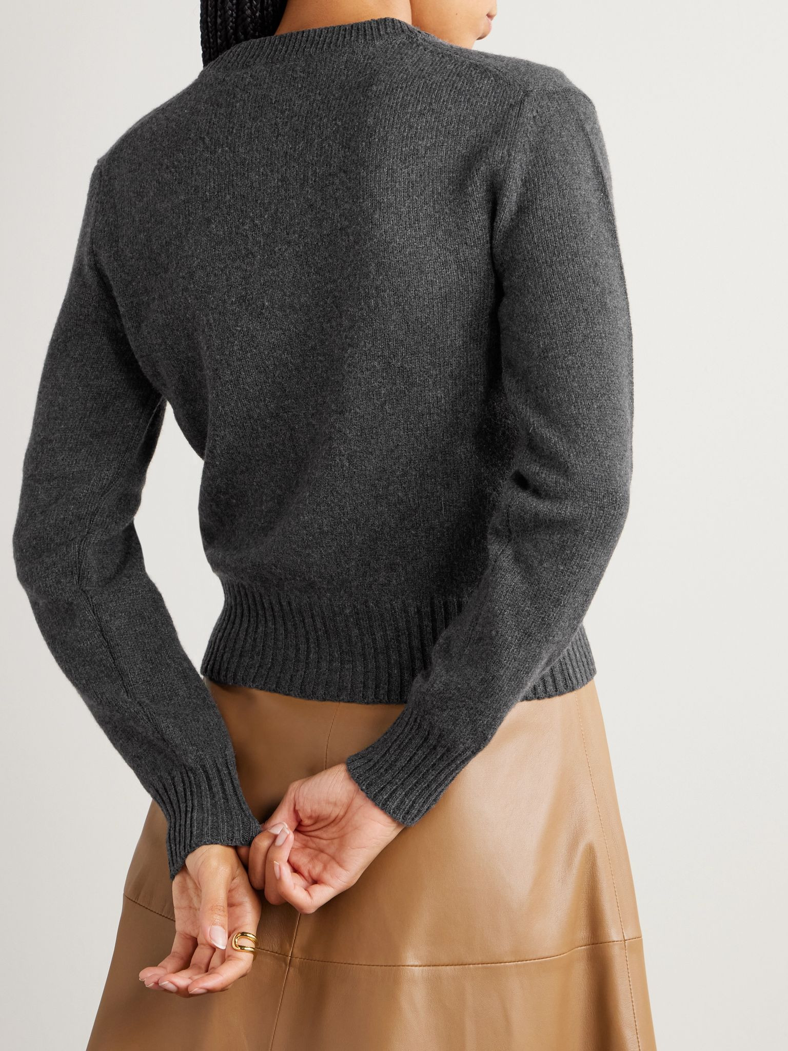 Embroidered cashmere and wool-blend cardigan Dark gray - 3