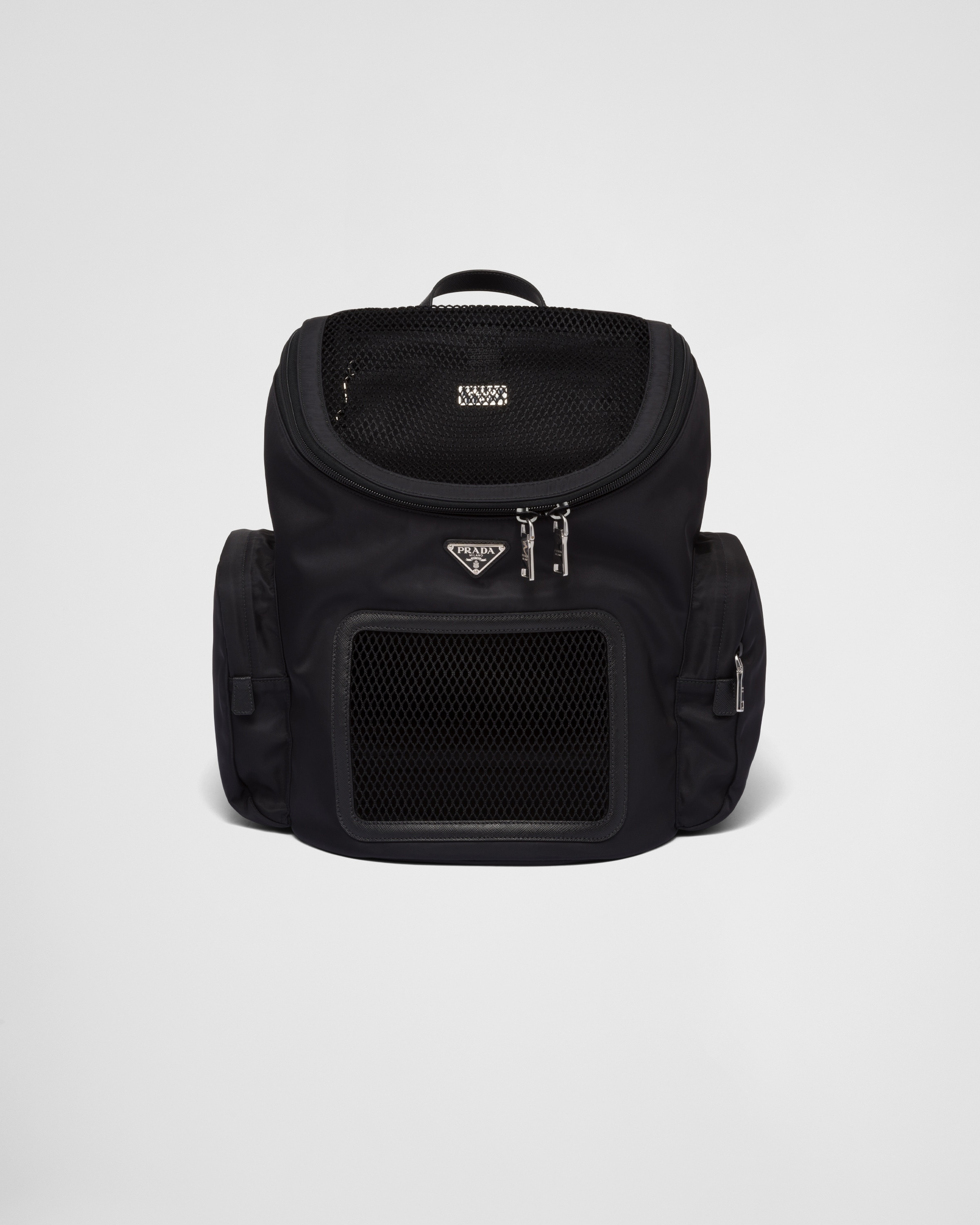 Black Re-nylon And Saffiano Leather Pet Bag