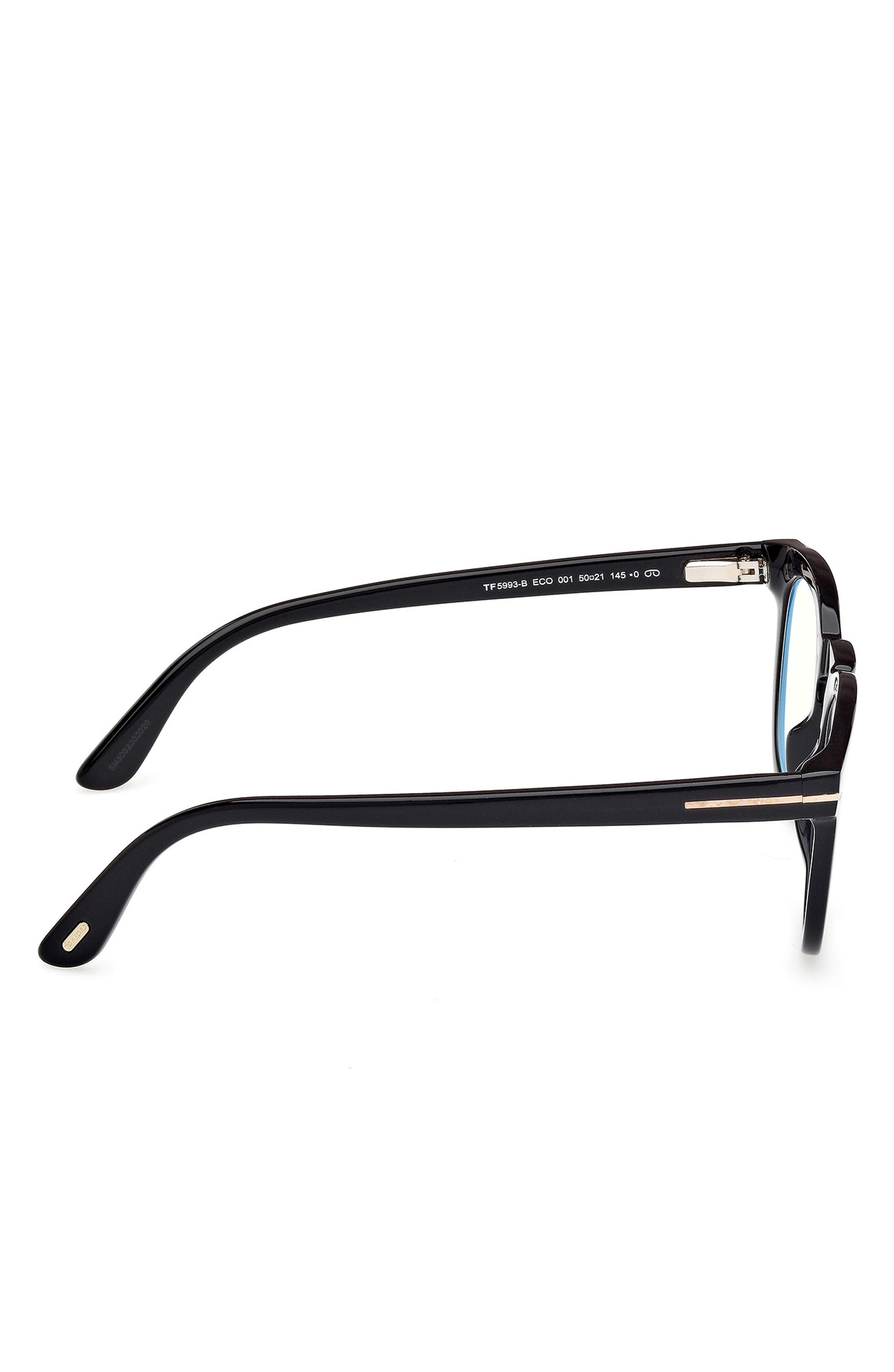 TOM FORD 50mm Small Round Blue Light Blocking Glasses in Black/Gold Eco /T Logo at Nordstrom - 4