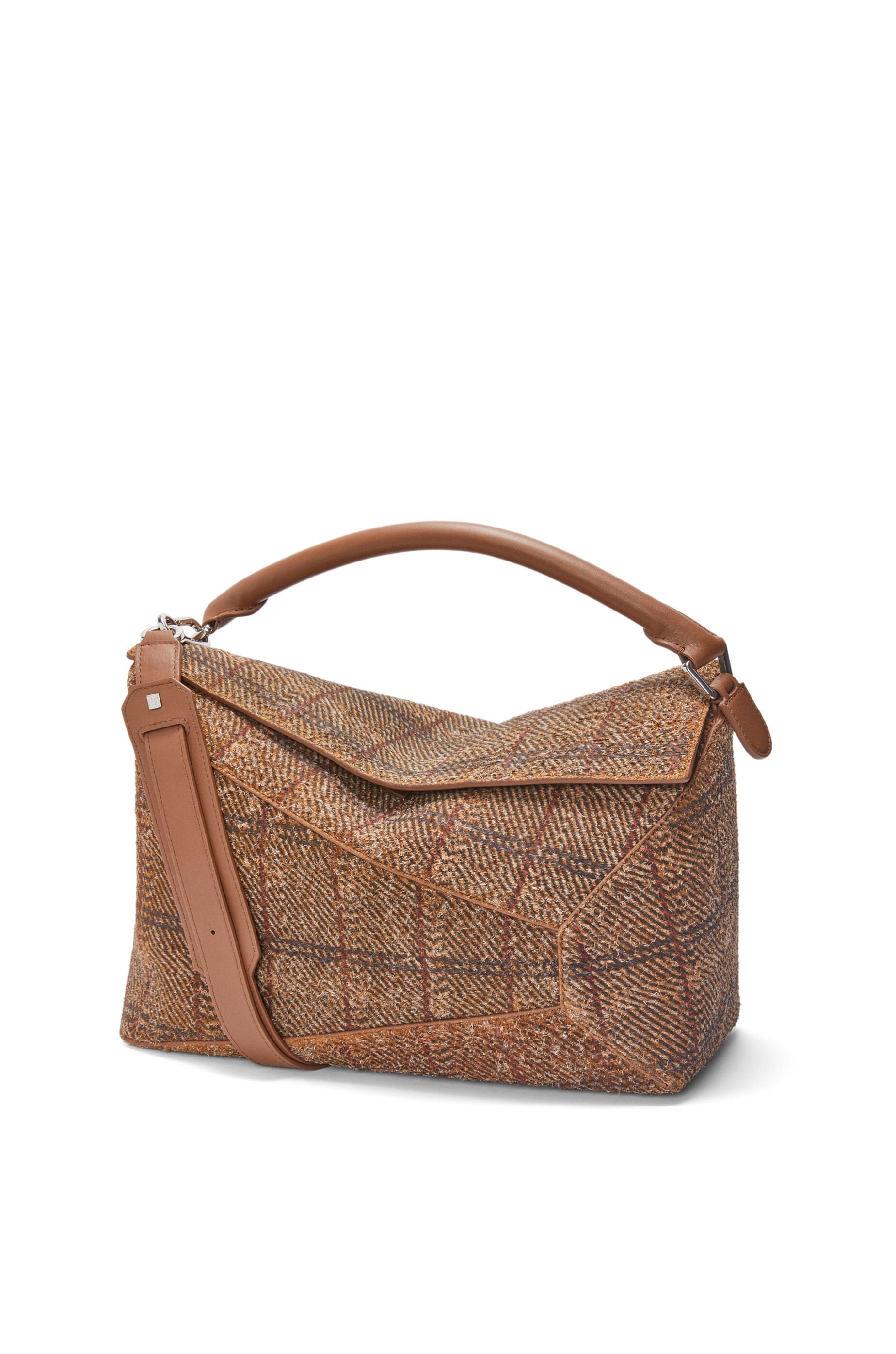 Large Puzzle bag in tartan brushed suede - 1