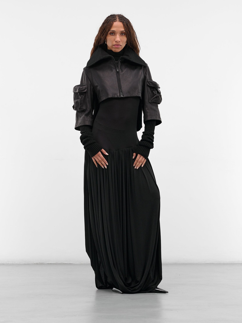 Yohji Yamamoto Black Layered Leather Cropped Jacket outlook