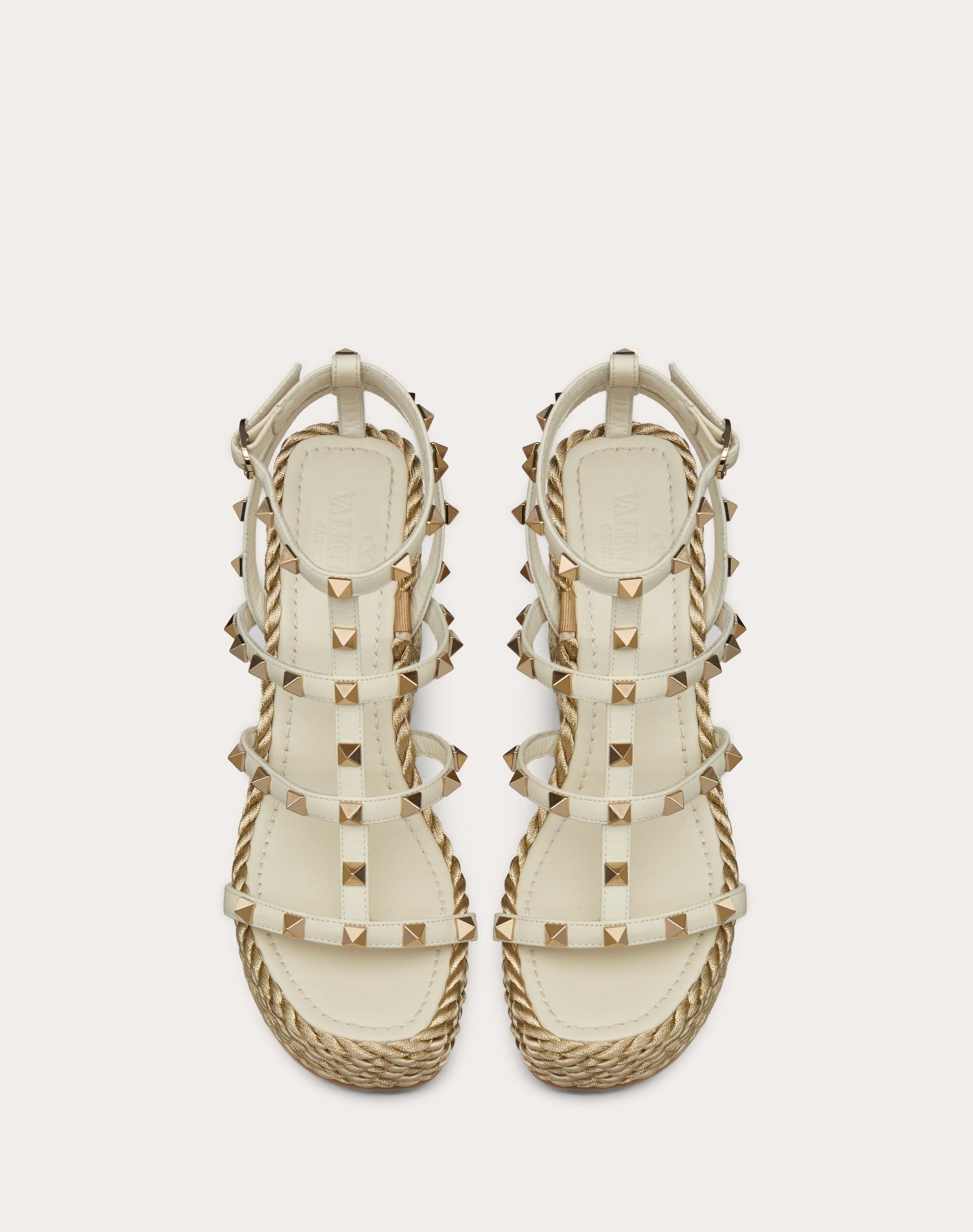 ROCKSTUD CALFSKIN WEDGE SANDAL WITH STRAPS 95 MM - 4