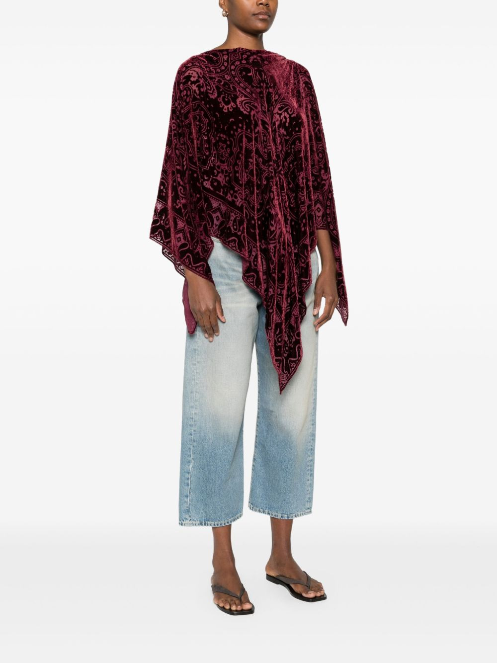 paisley-pattern velvet poncho - 3