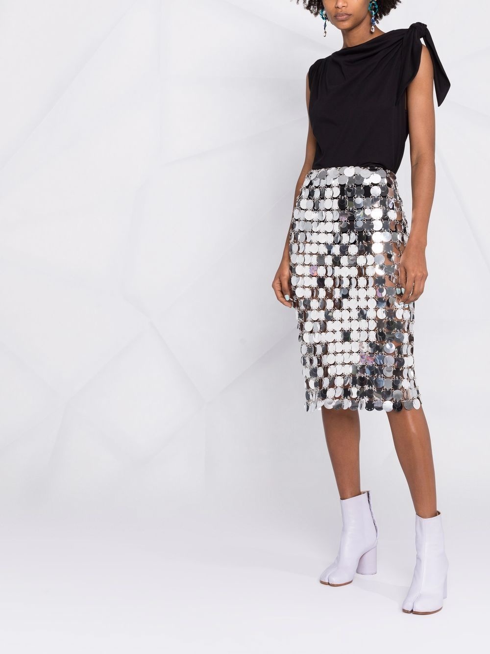 mirror-effect sequin midi skirt - 4
