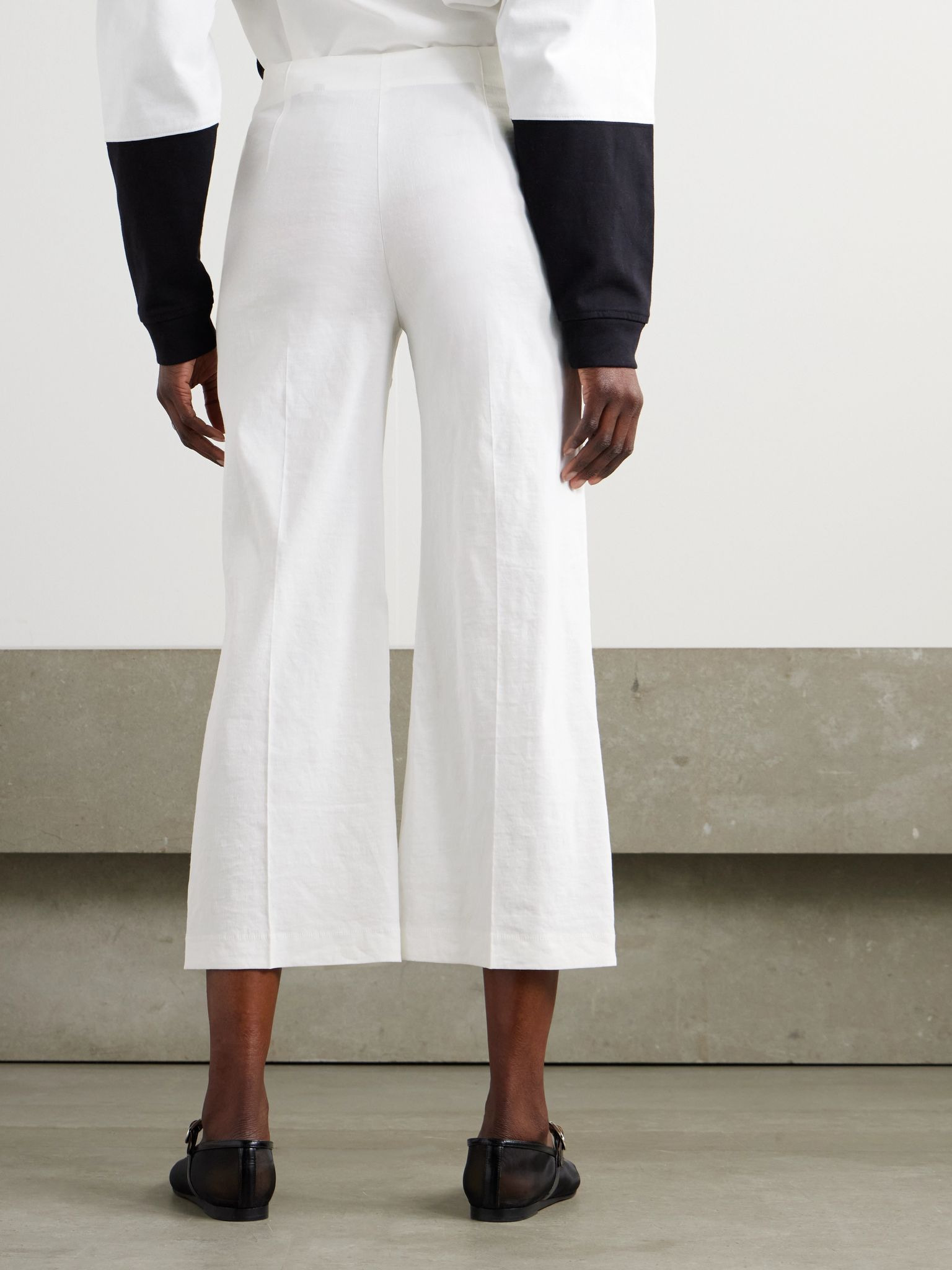 Terena cropped linen-blend wide-leg pants White - 4