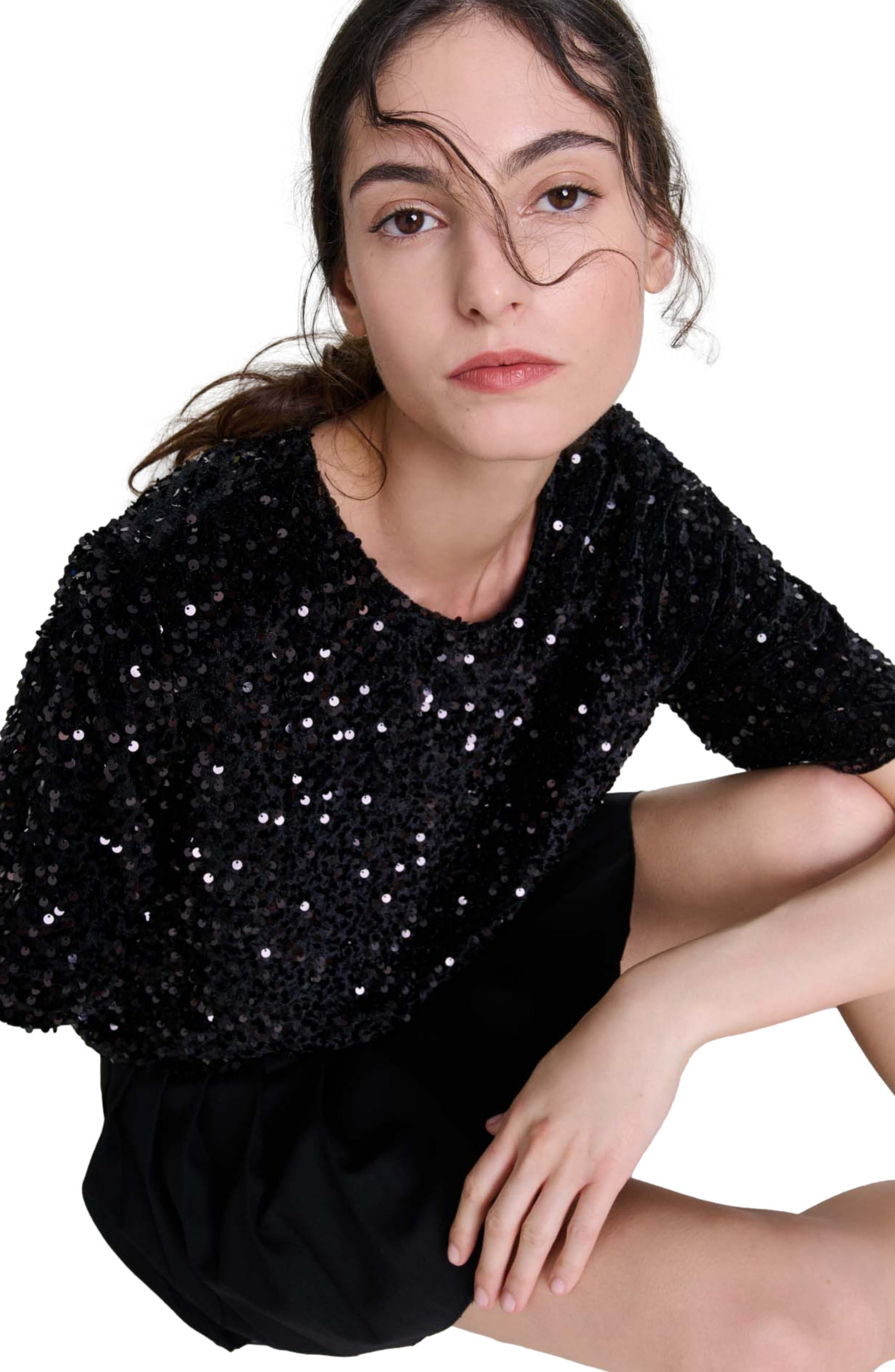 maje Sequinned velvet top in Black at Nordstrom - 6