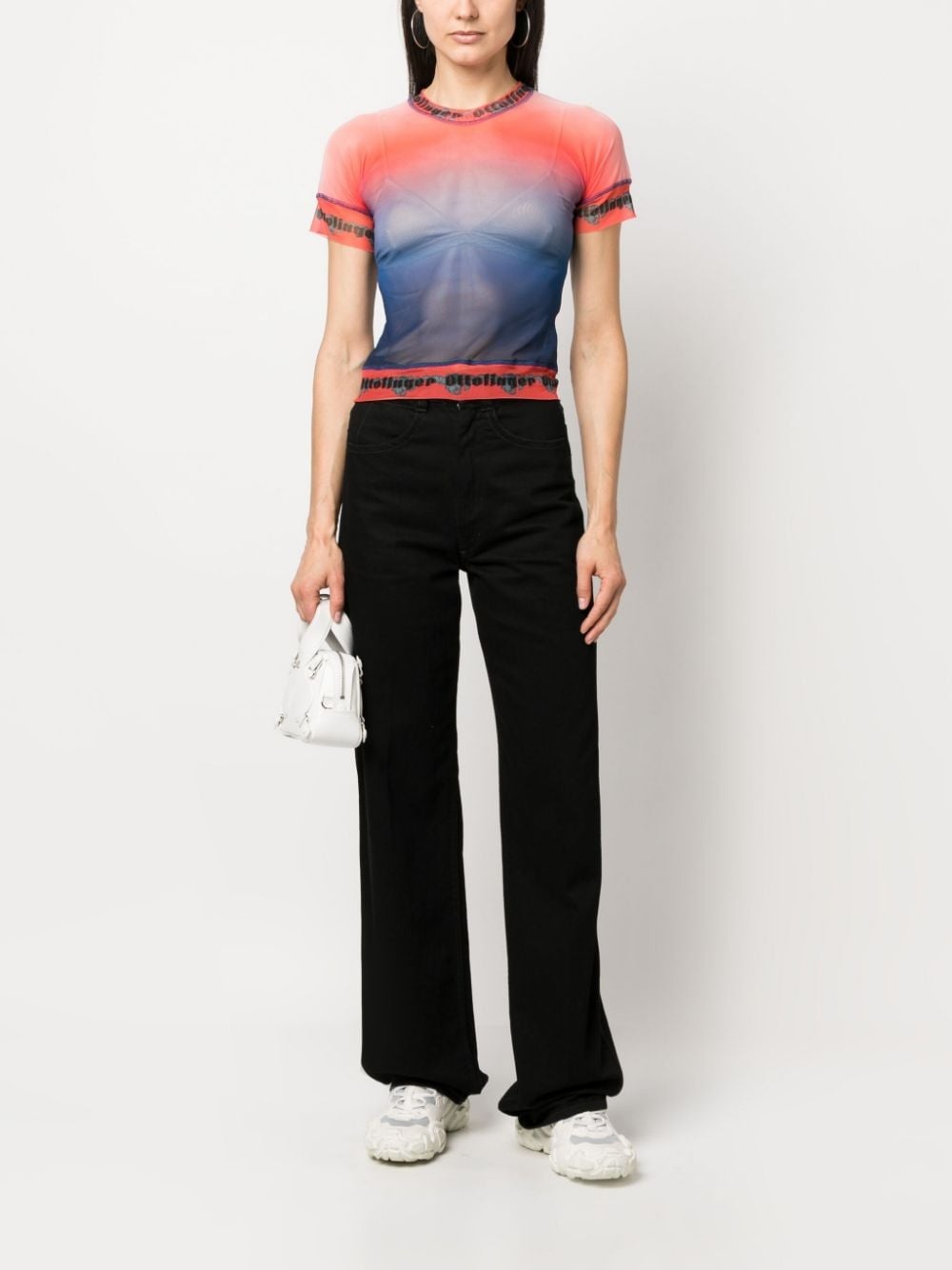 gradient mesh cropped T-shirt - 2