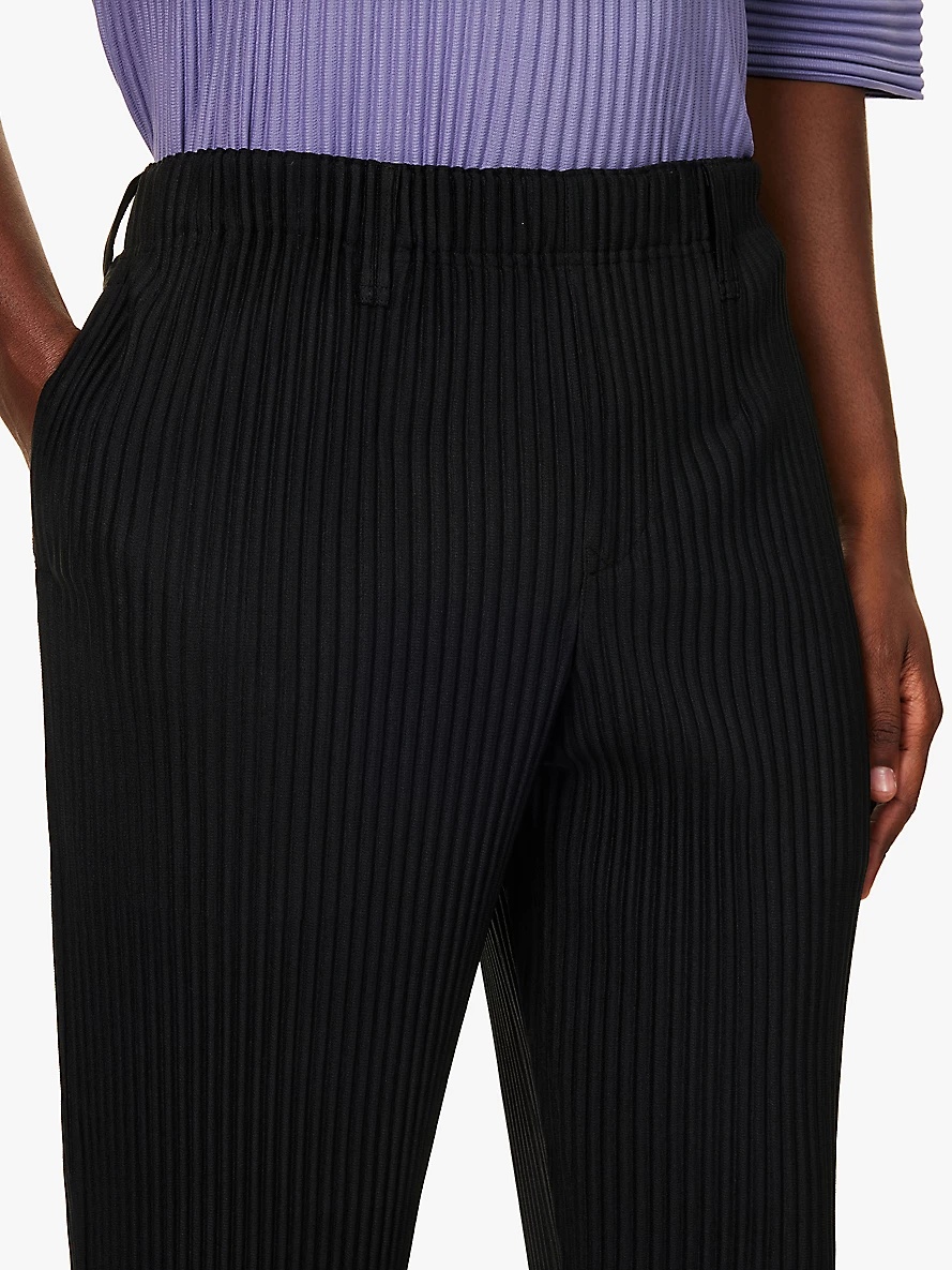 Pleated belt loops tapered leg relaxed-fit knitted trousers - 5