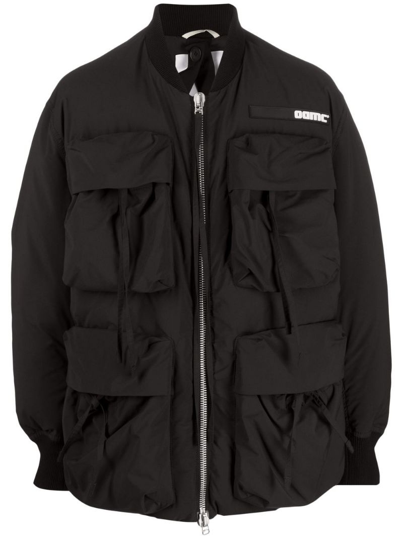 logo-patch zip-up padded coat - 1