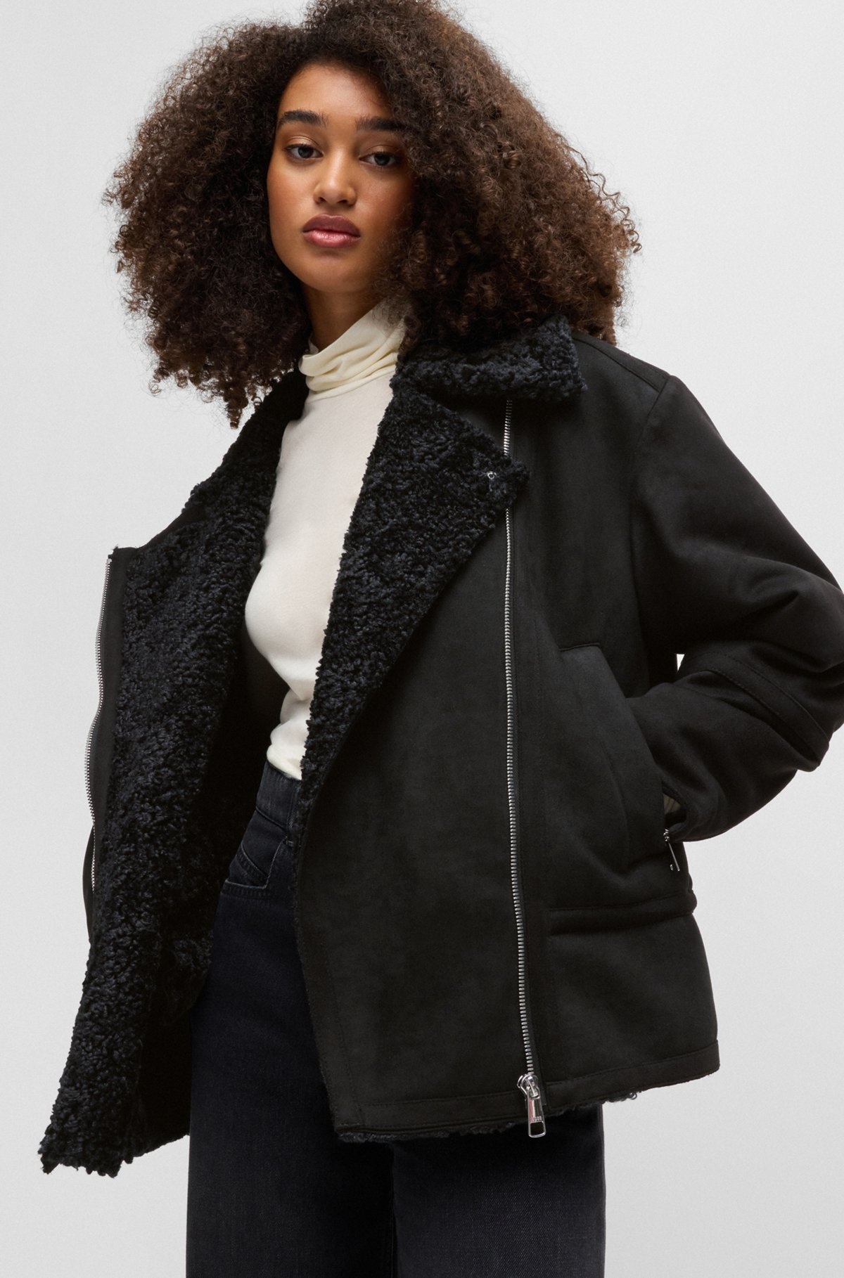 AVIATOR-STYLE JACKET IN FAUX SUEDE WITH FAUX SHEARLING - 6