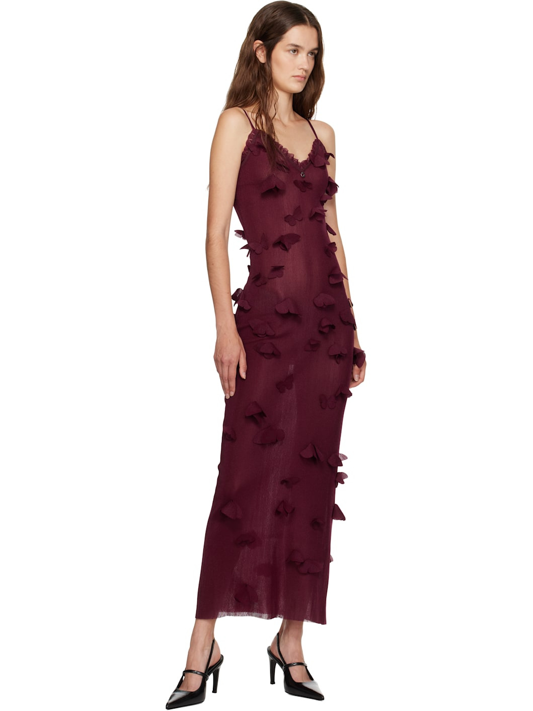 Burgundy Butterflies Techno Midi Dress - 4