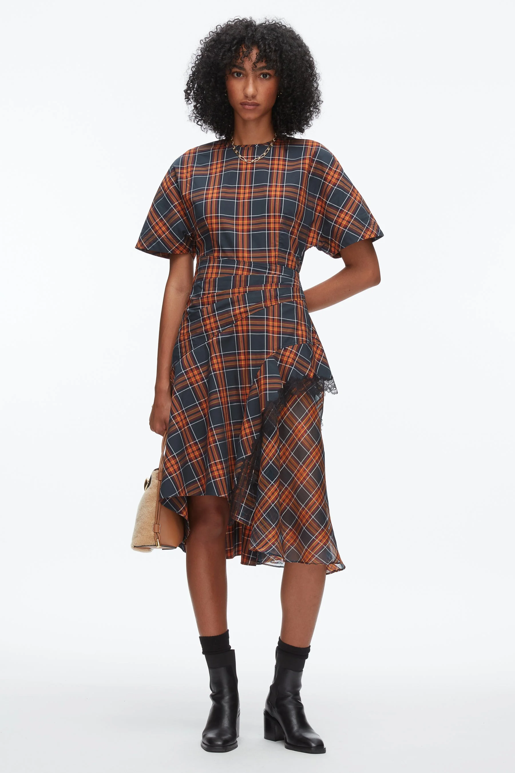 Plaid Mix Draped Dress - 1