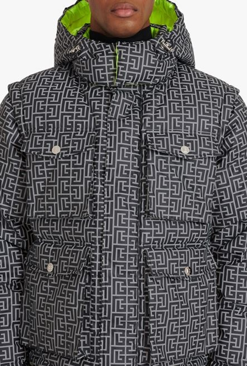 Capsule After ski - Ivory and black reflective quilted coat with Balmain monogram 8