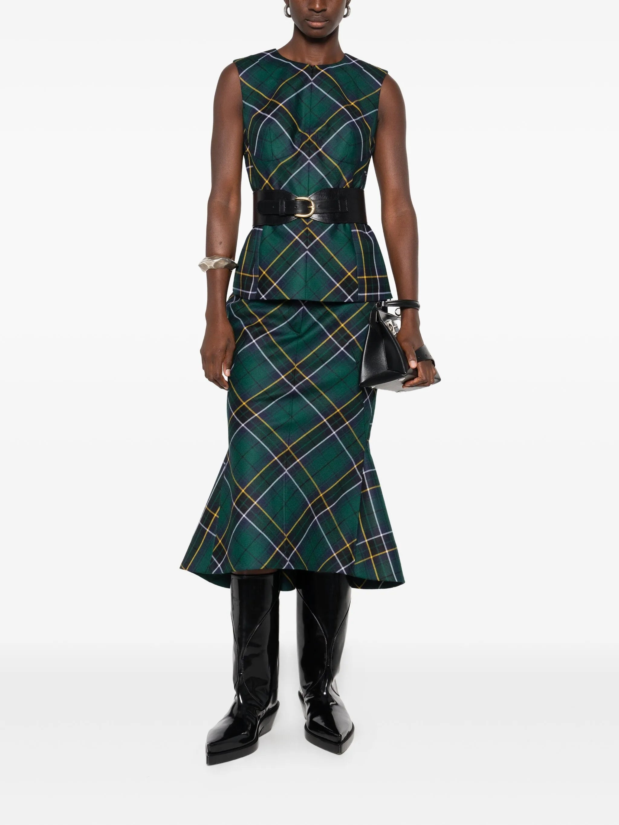 Alexander Mcqueen Kickback-detail Plaid Skirt - 4