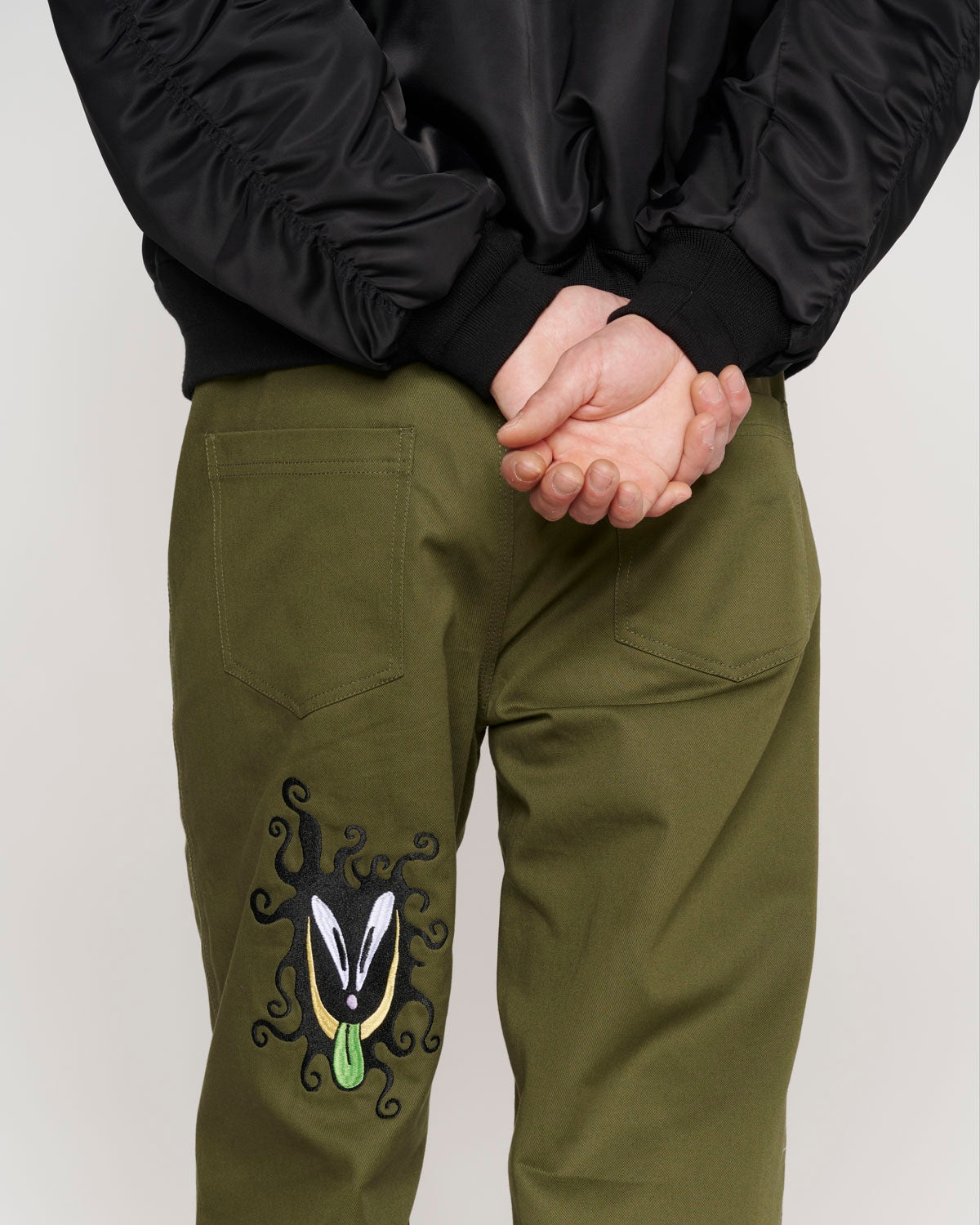 Twisted Snout Embroidered Pant - Olive - 8