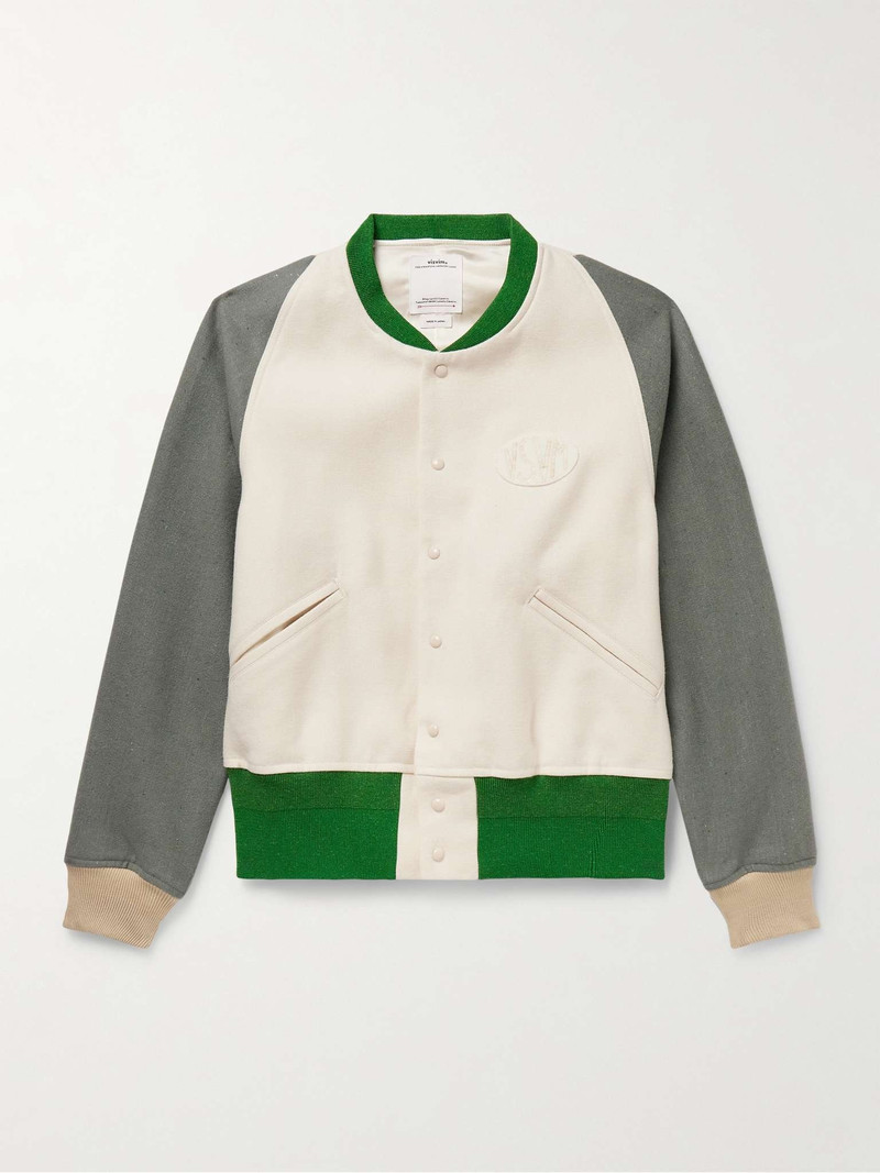 Colour-Block Logo-Appliquéd Wool and Linen-Blend Varsity Jacket - 1