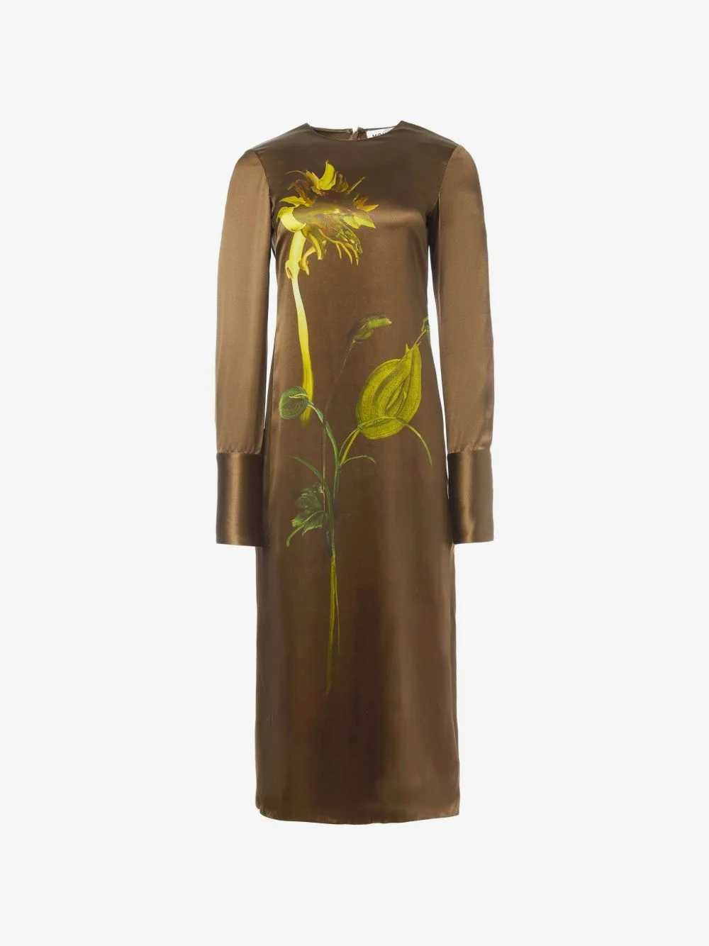 sunflower-print long-sleeve midi dress - 1