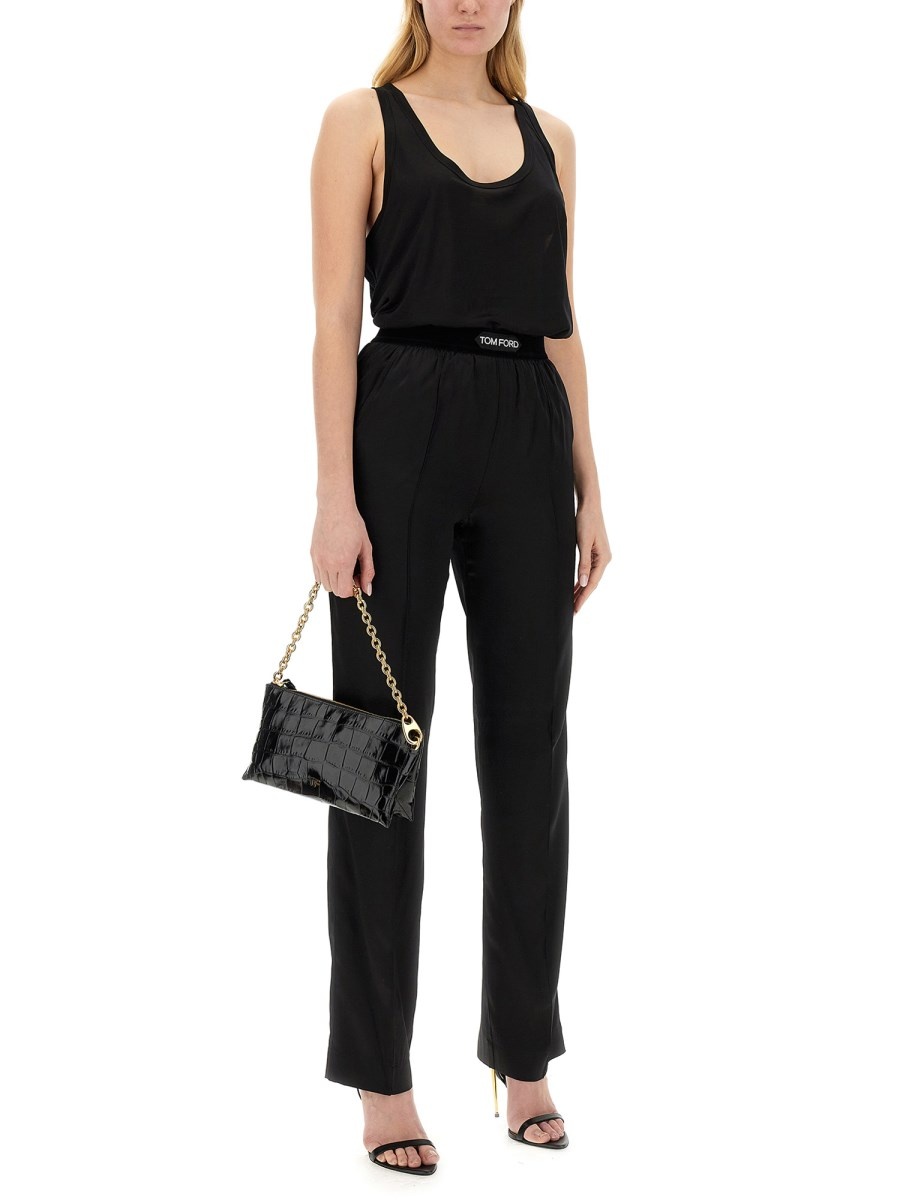 PANTALONE CON LOGO IN RASO DI SETA STRETCH - 2