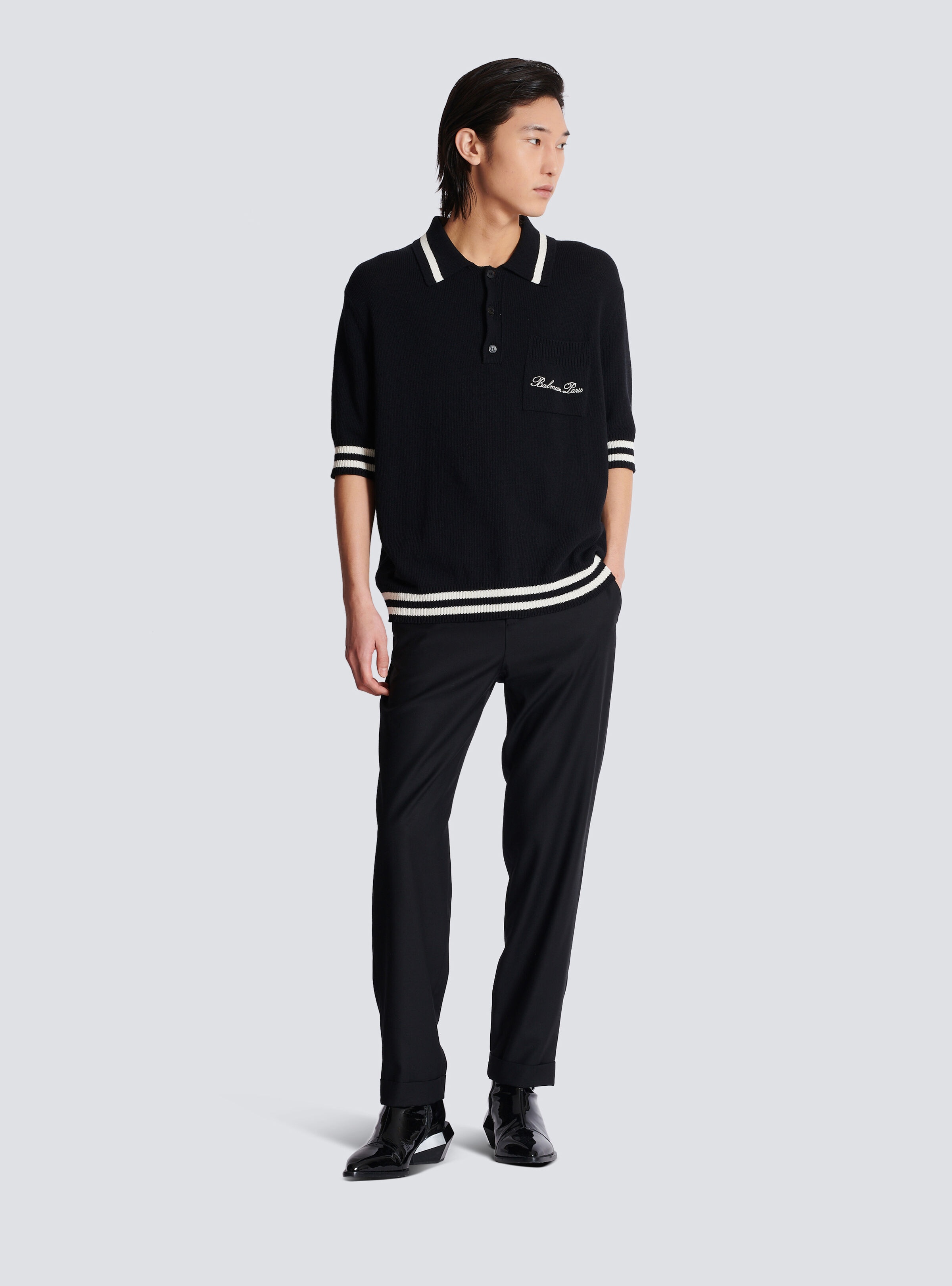 Wool polo shirt with Balmain Signature embroidery - 2