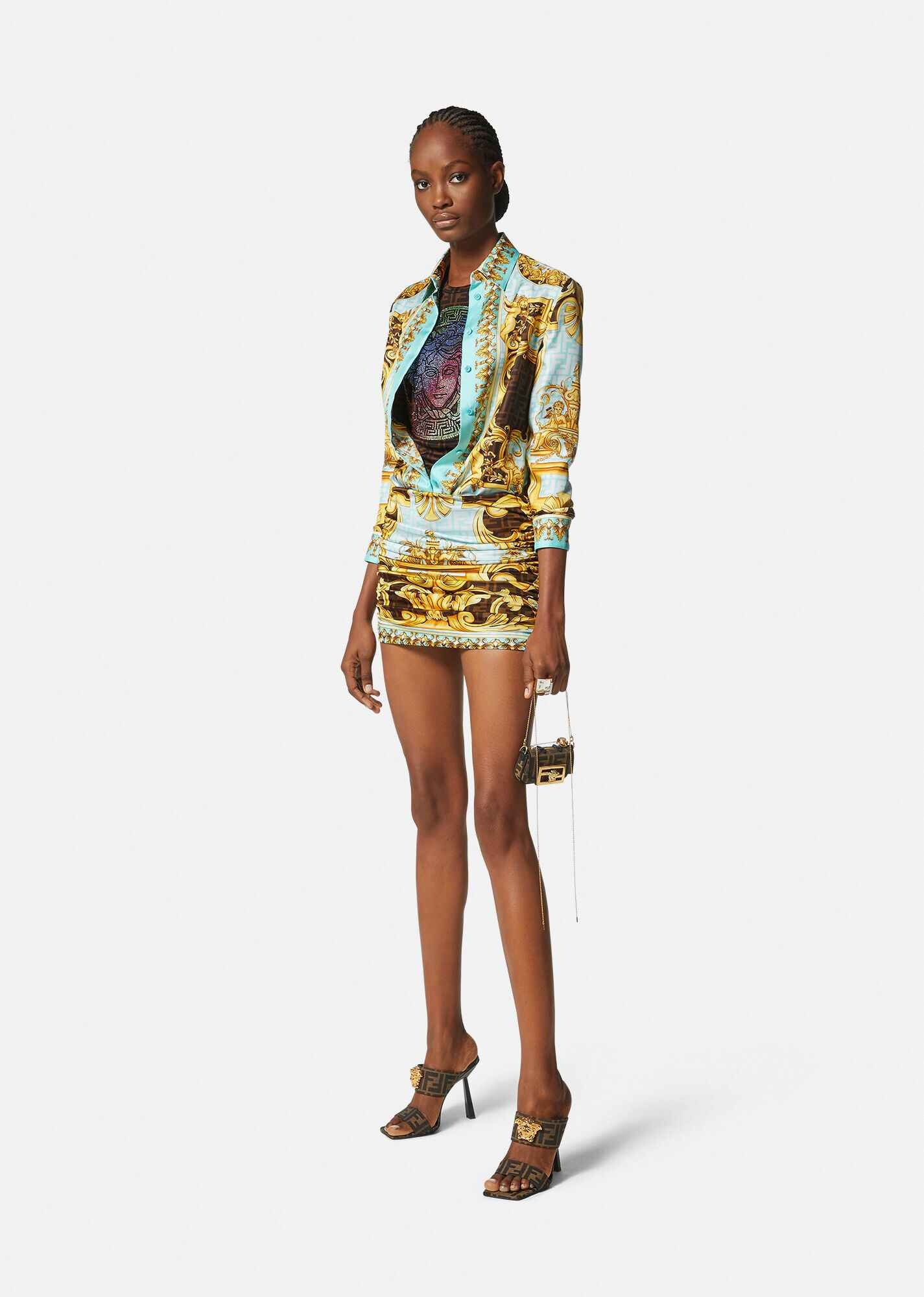 Fendace Gold Baroque Ruched Mini Skirt - 2