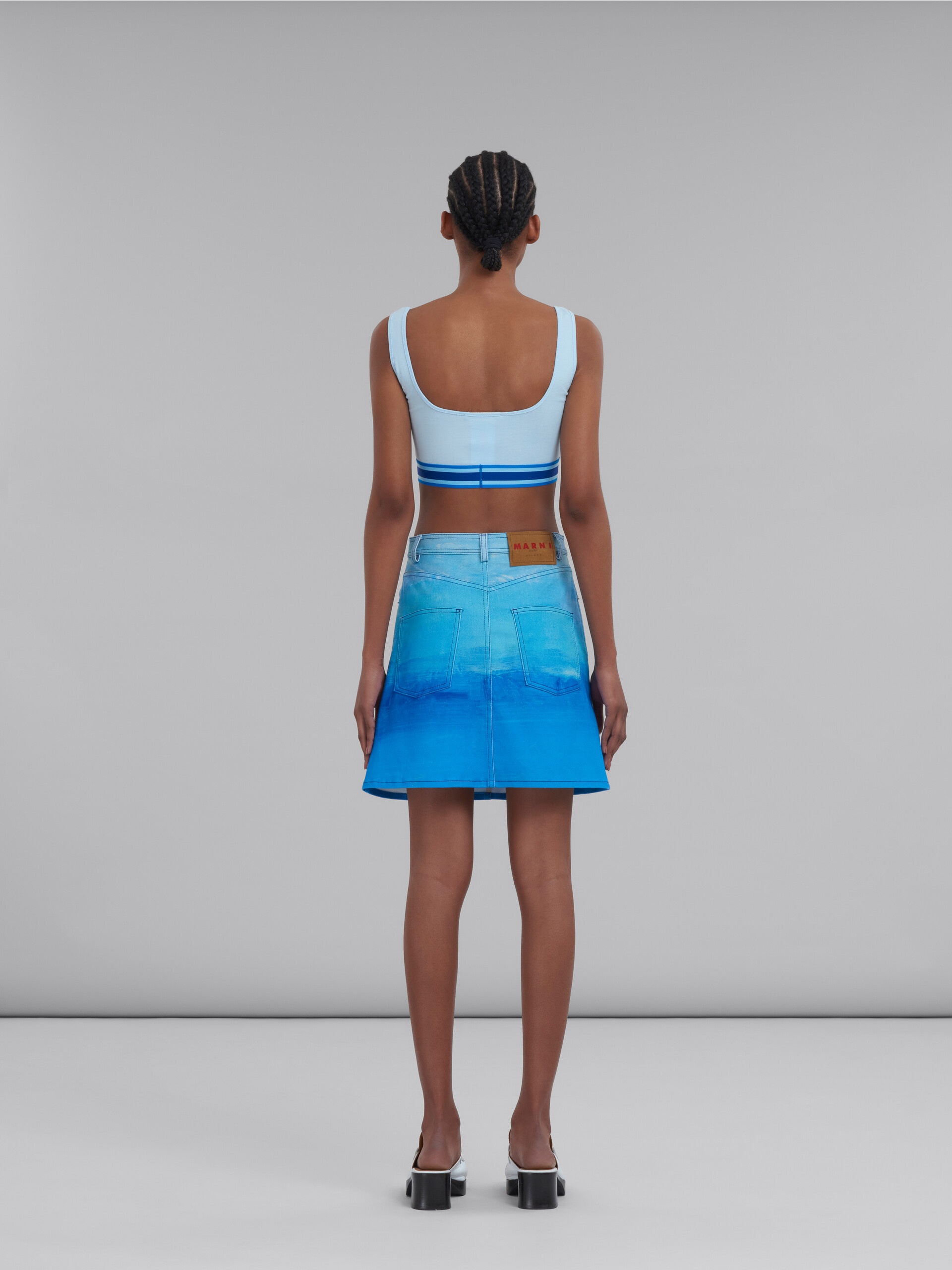 BLUE COTTON DRILL A-LINE SKIRT WITH NOTTE GIORNO PRINT - 3