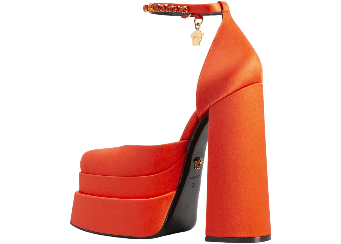 Versace Medusa Aevitas 155mm Platform Pumps Neon Orange Satin - 2
