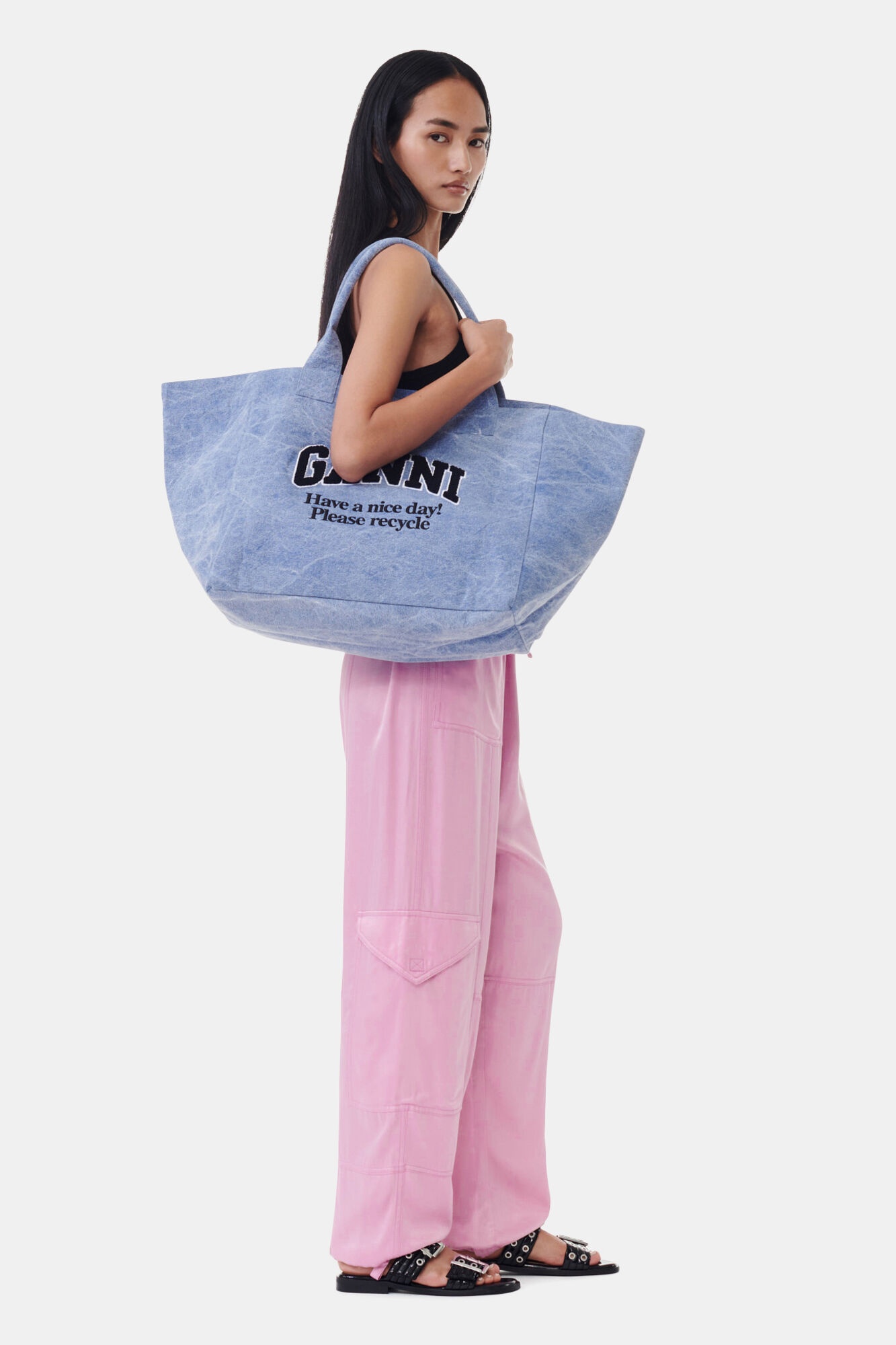 BLUE OVERSIZED CANVAS TOTE BAG - 4