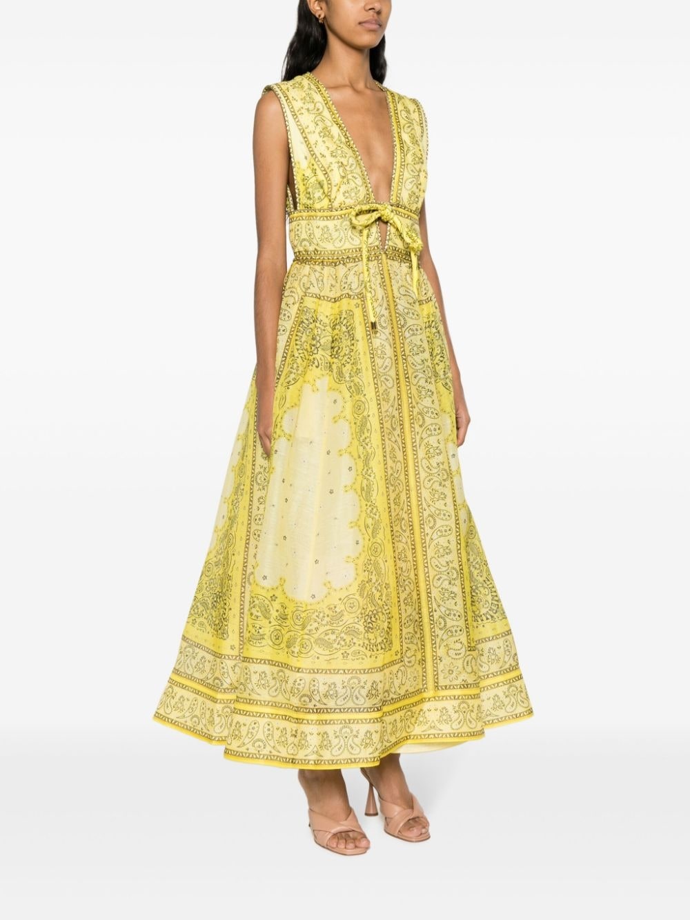 bandana-print linen-blend dress - 3