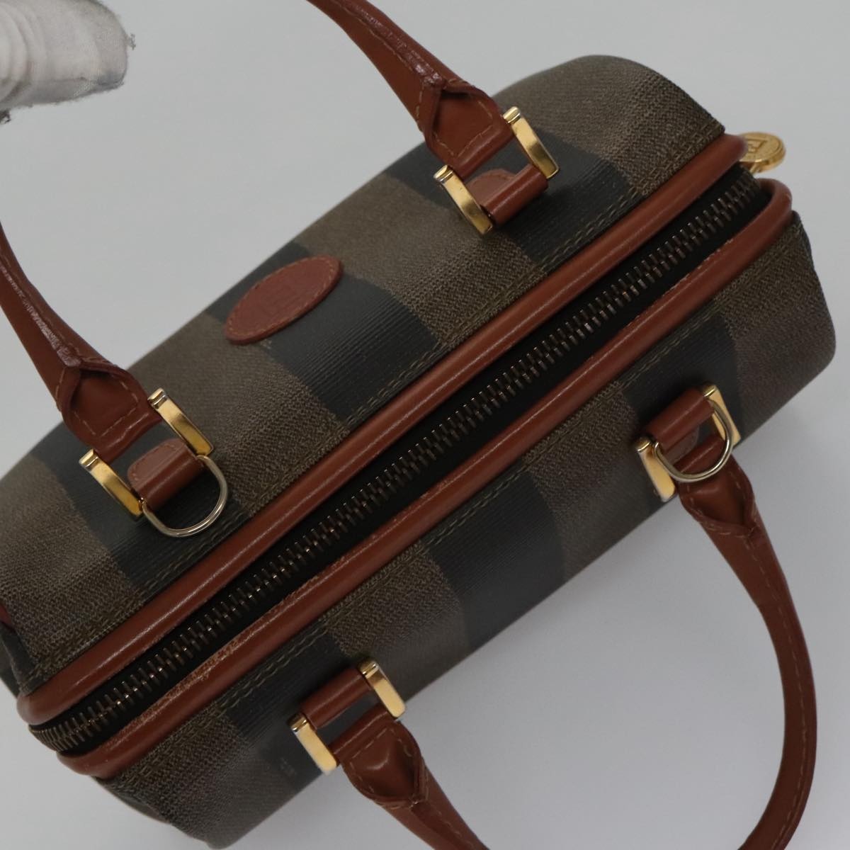 FENDI Pecan Canvas Mini Hand Bag Brown Black - 6