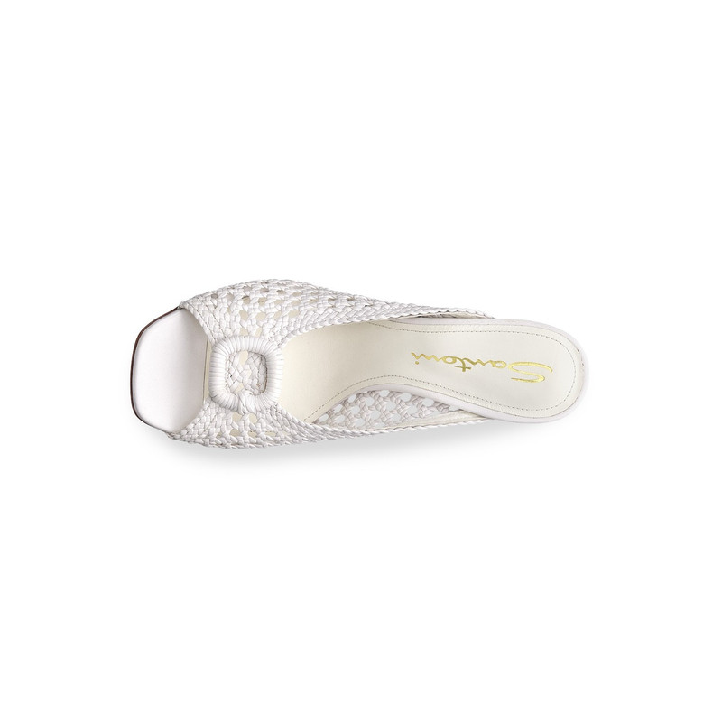 Women's white woven leather high-heel sandal 4
