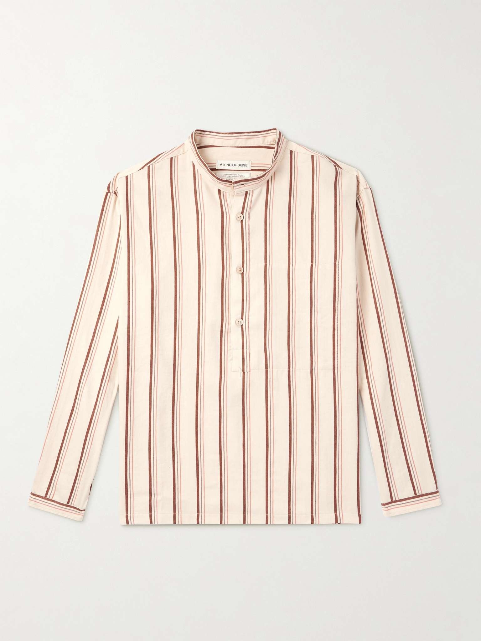 Pace Grandad-Collar Striped Linen and Cotton-Blend Shirt - 1