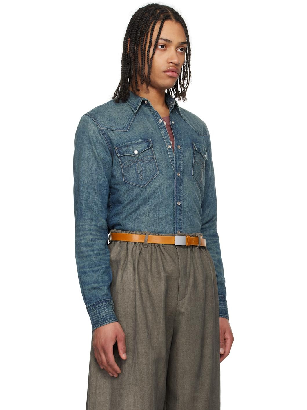 Blue Slim Fit Western Denim Shirt - 2