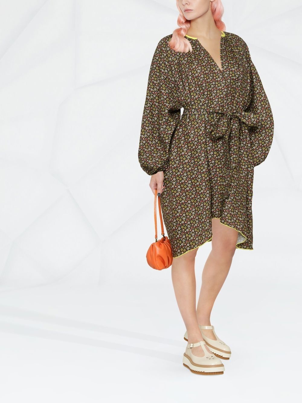belted floral-print dress - 2
