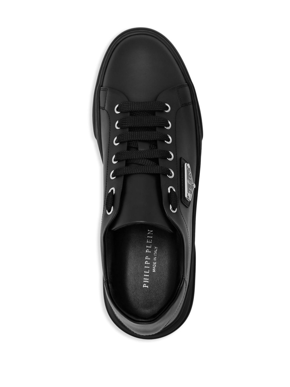 logo-plaque leather sneakers - 3