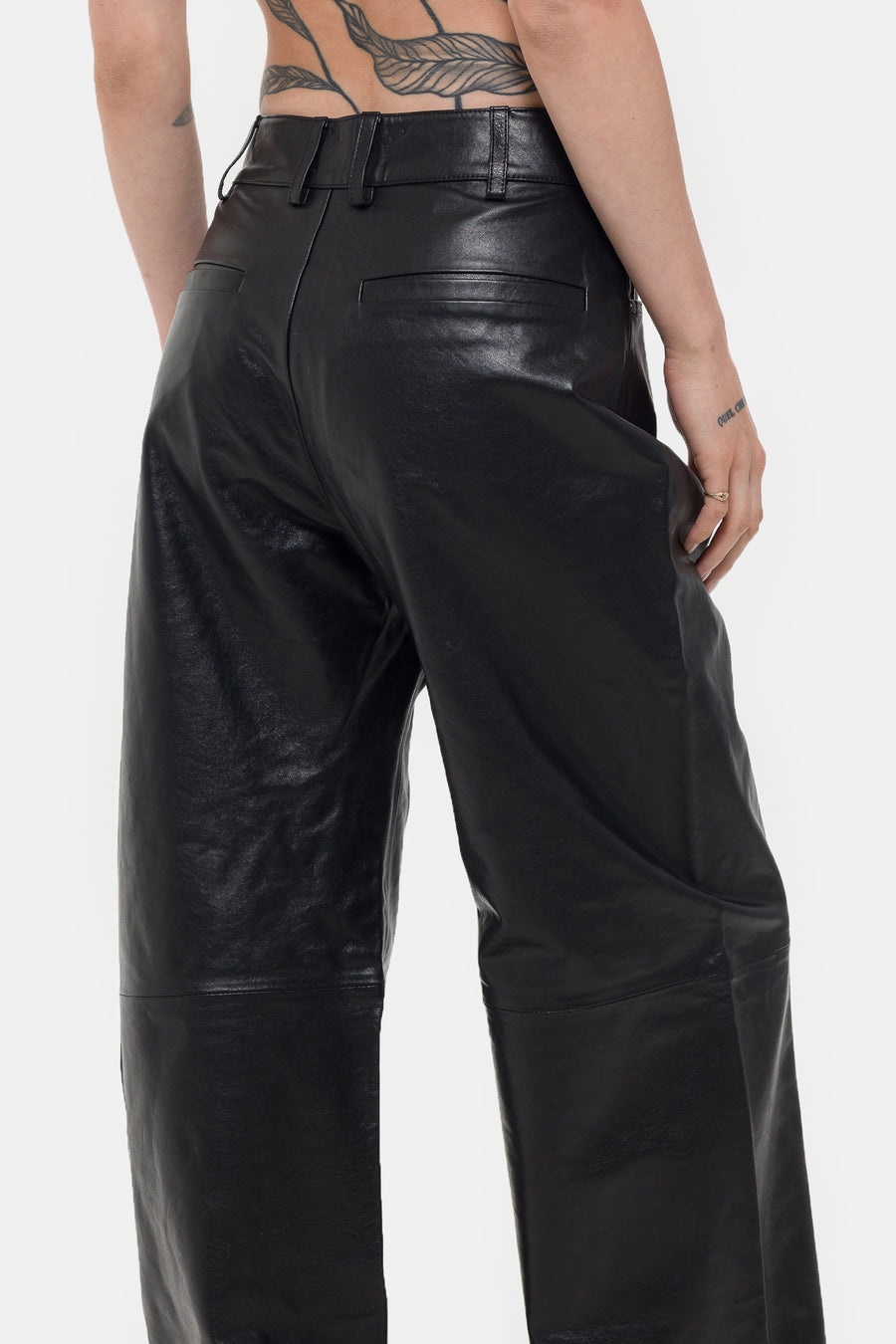 Leather Straight Leg Pant in Black - 5