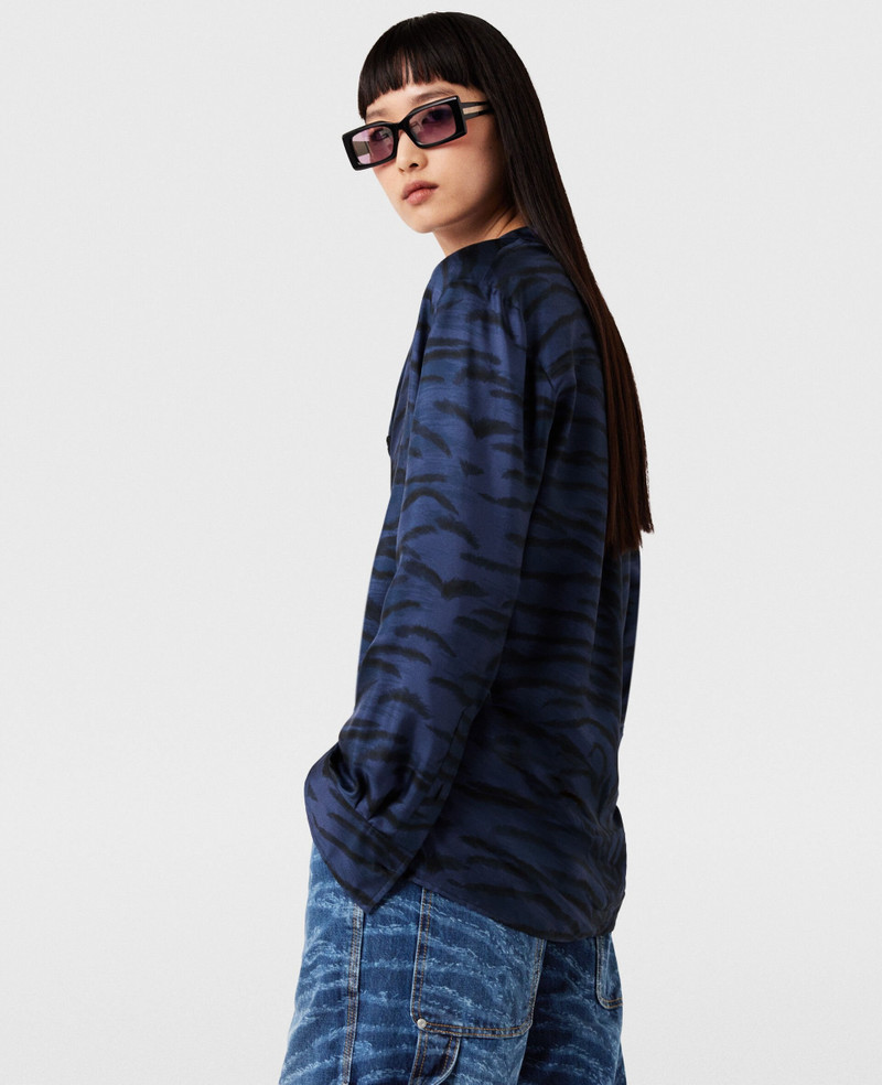 Tiger Print Grandfather Collar Shirt 3