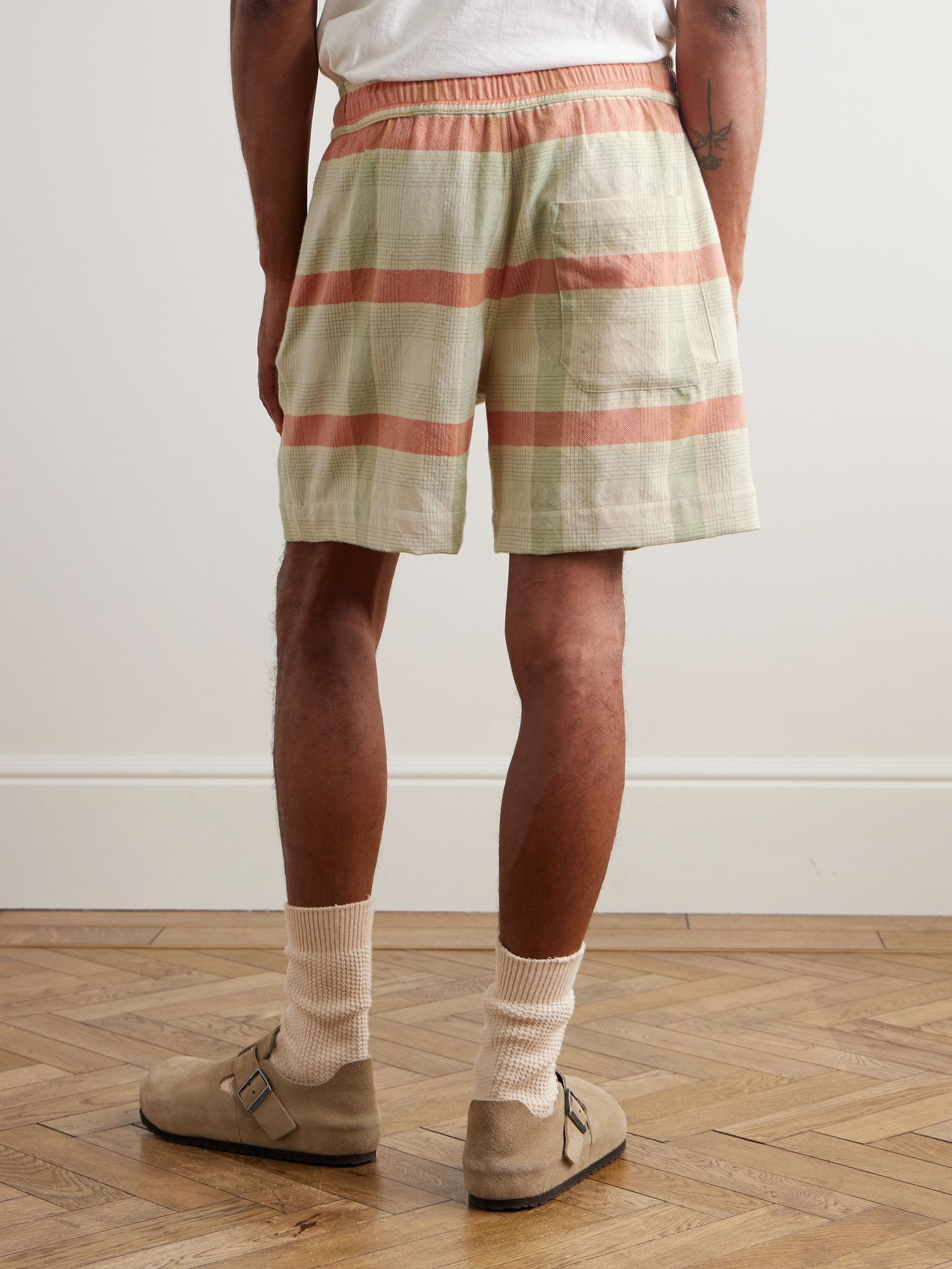 Straight-Leg Checked Cashmere and Wool-Blend Drawstring Shorts Green - 4